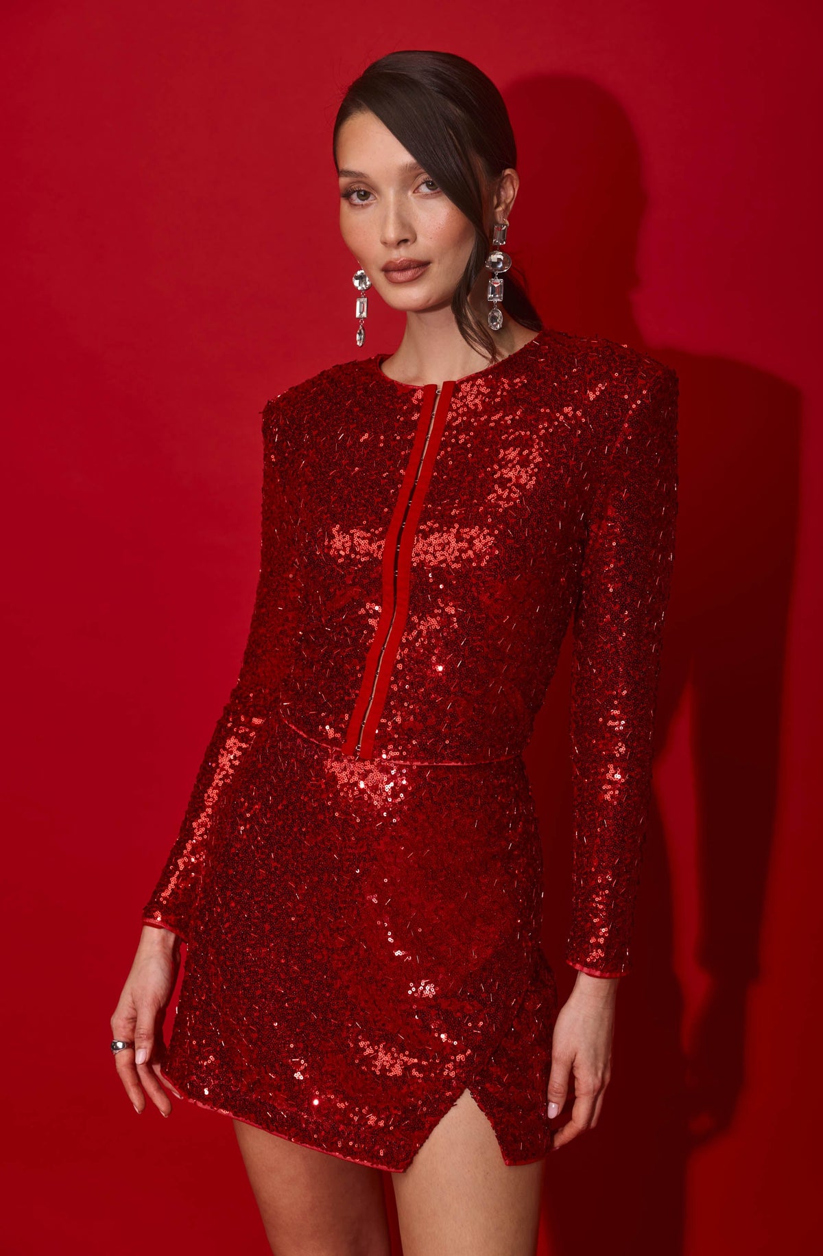 Romina Sequin Faux Wrap Mini Skirt