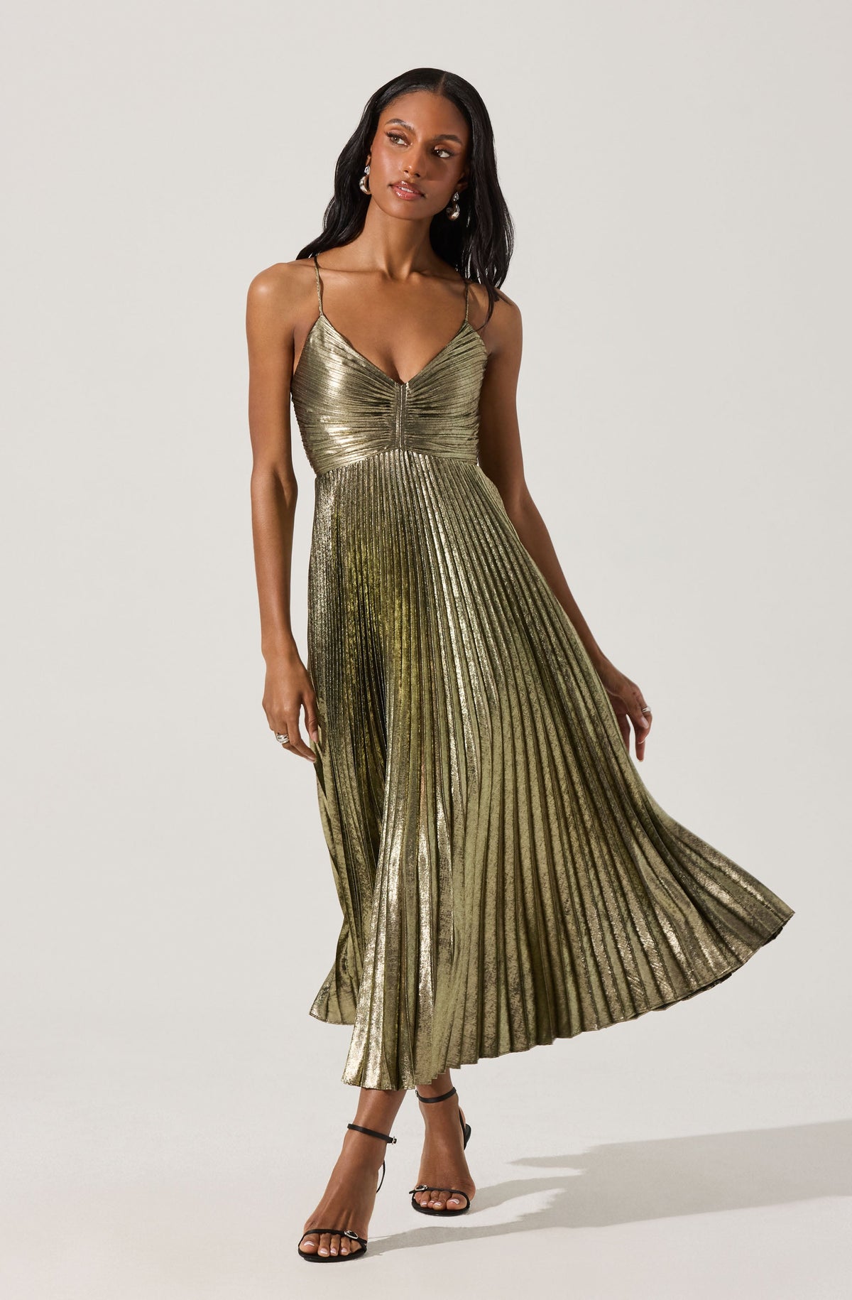 Blythe Metallic Plisse Midi Dress