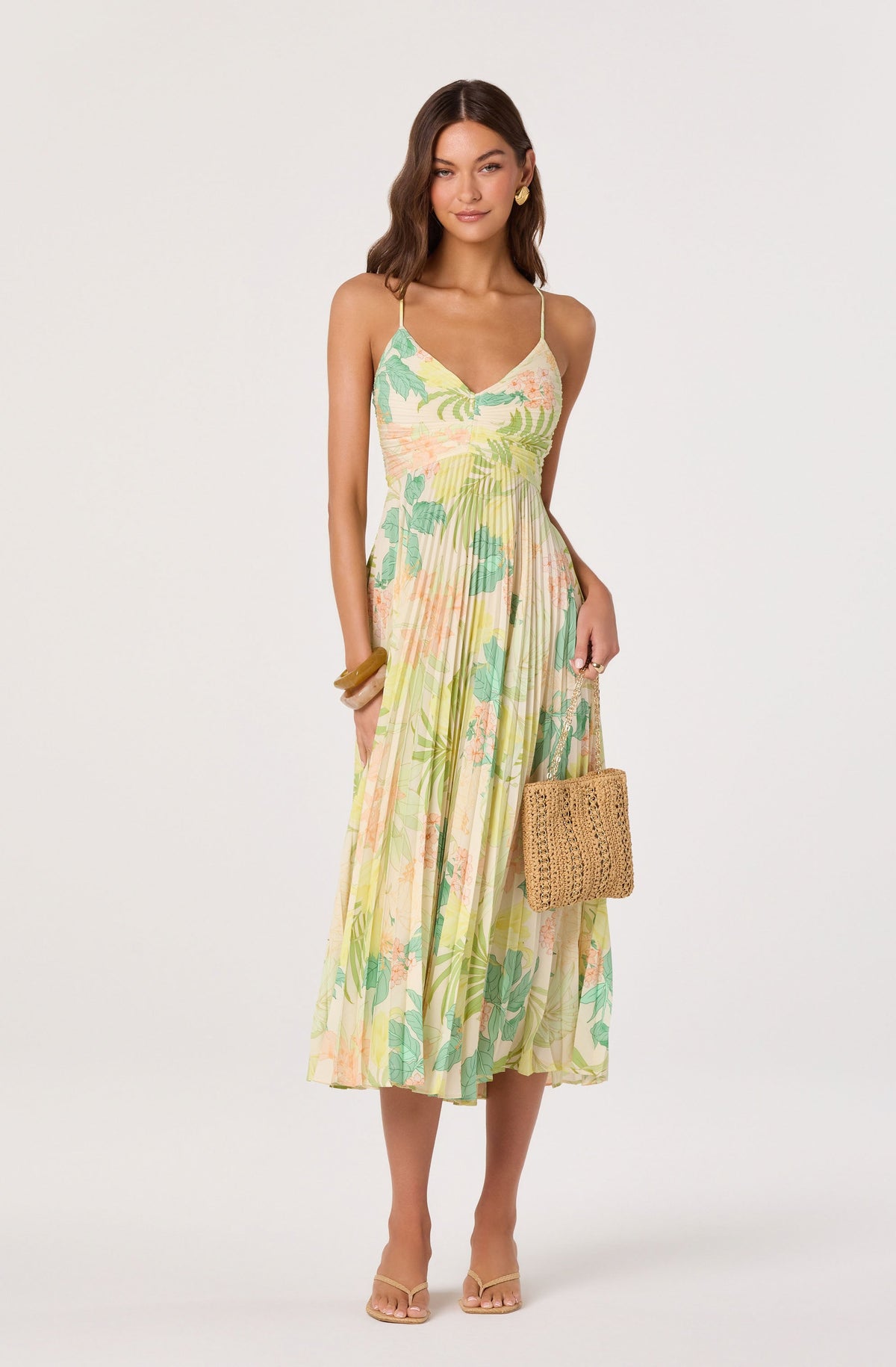 Blythe Floral Plisse Midi Dress