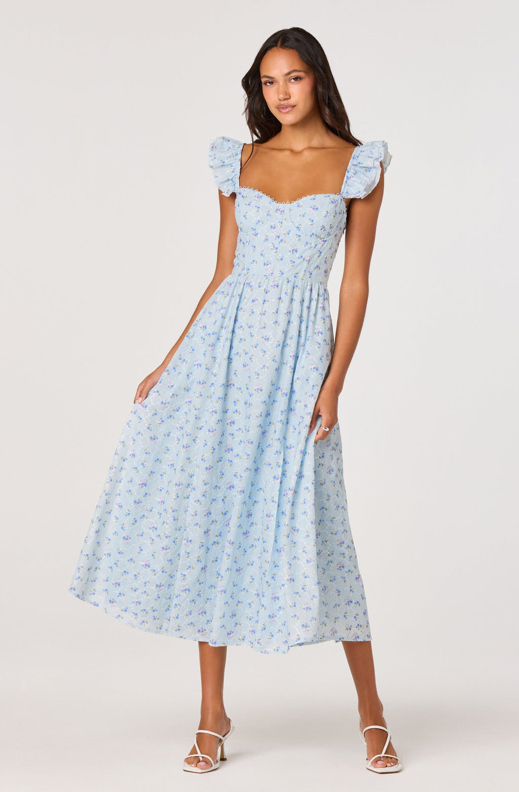 Wedelia Ruffle Strap Eyelet Corset Midi Dress