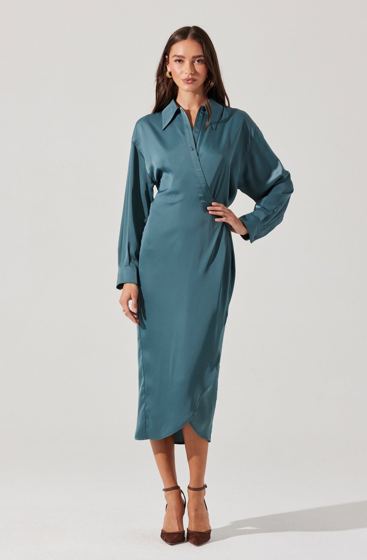 Ira Satin Wrap Shirt Dress