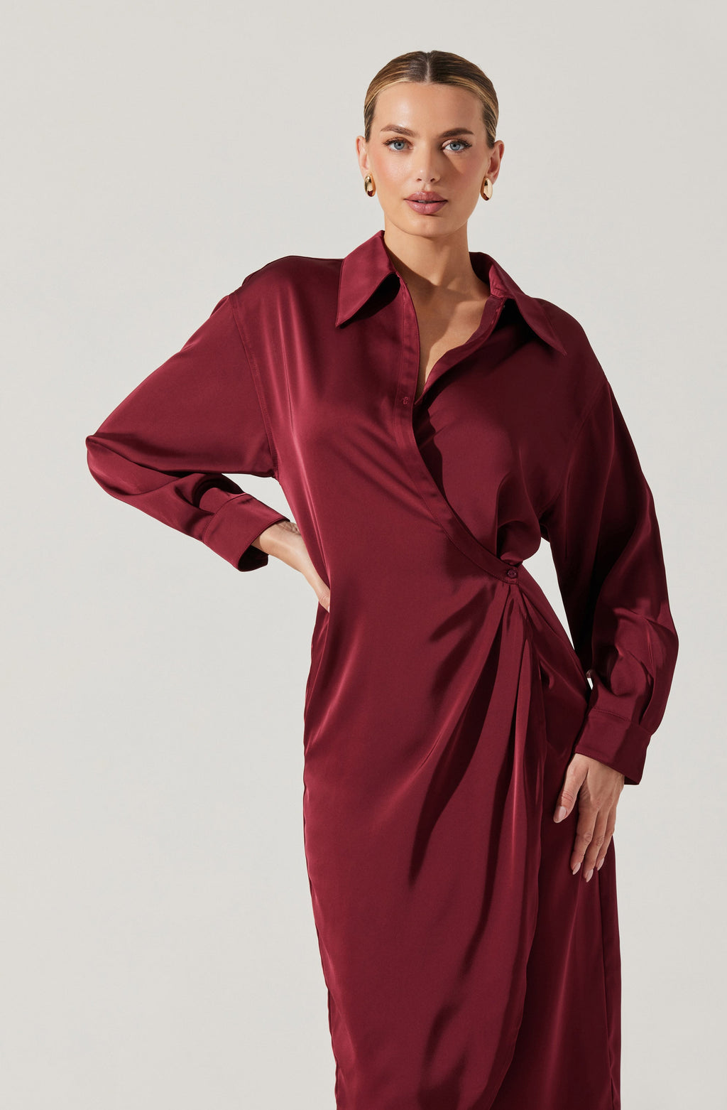 Ira Satin Wrap Shirt Dress