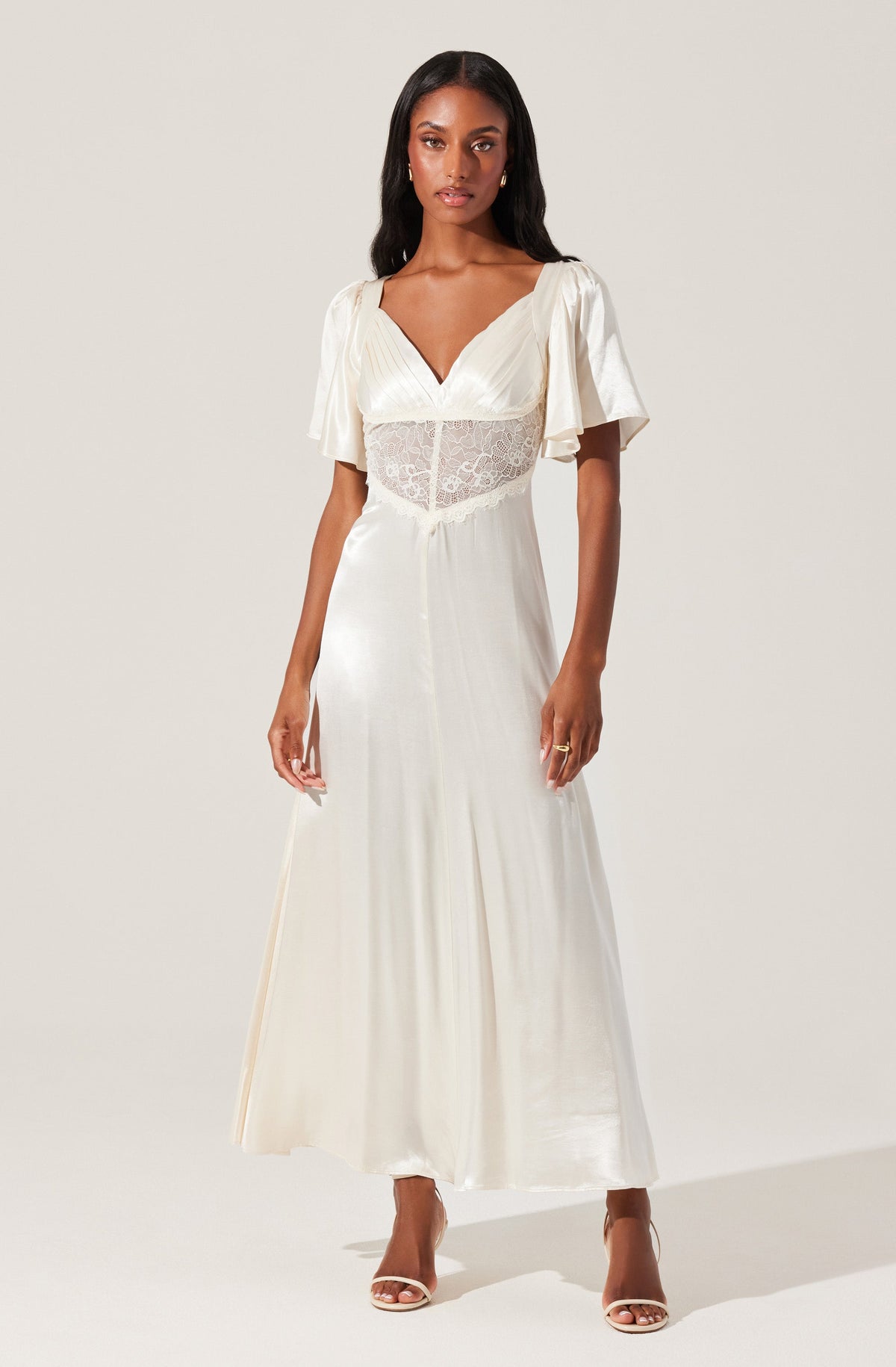 Aurelia Satin V-Neck Midi Dress