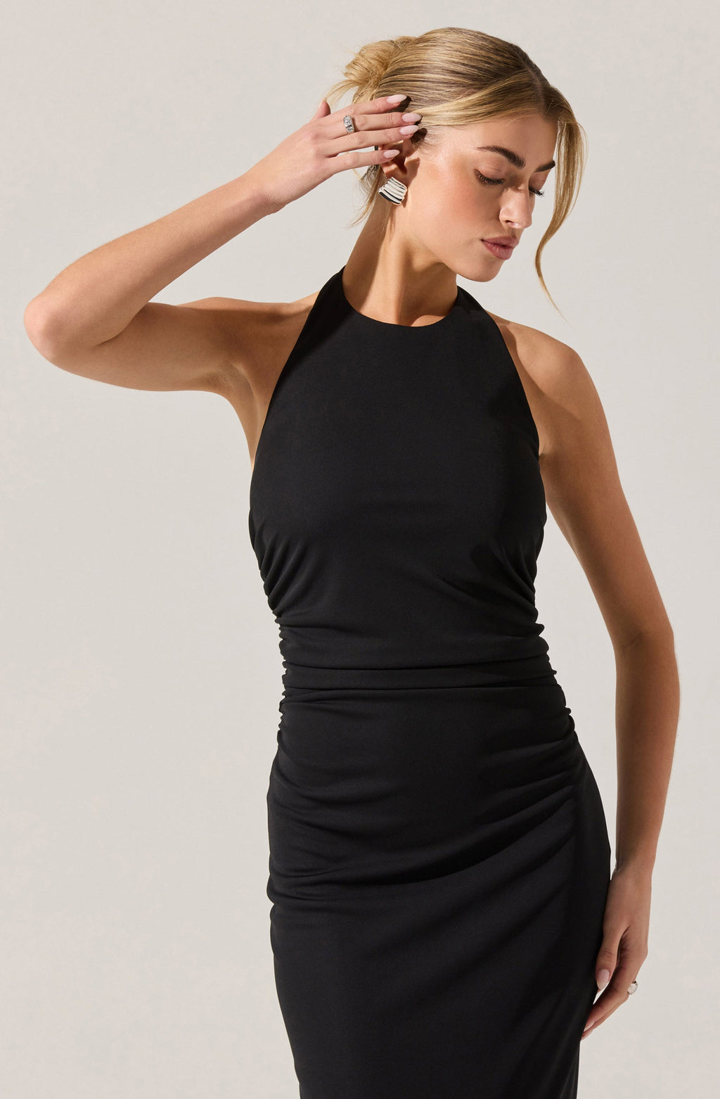 Zaira Ruched Halter Midi Dress