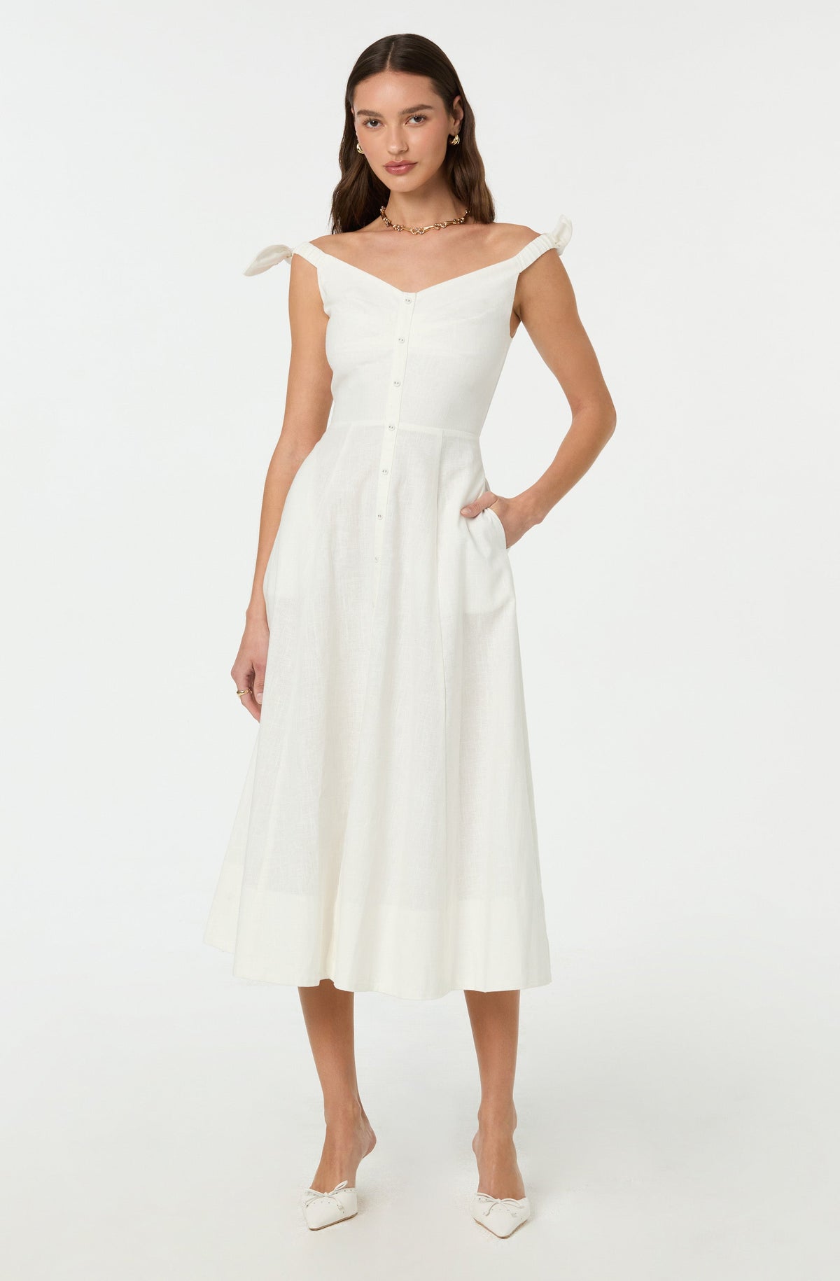 Charelin Linen Off Shoulder Dress