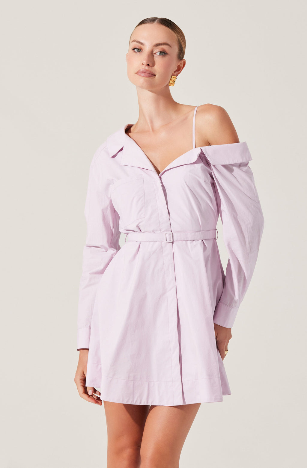 Aveni Off Shoulder Mini Shirt Dress