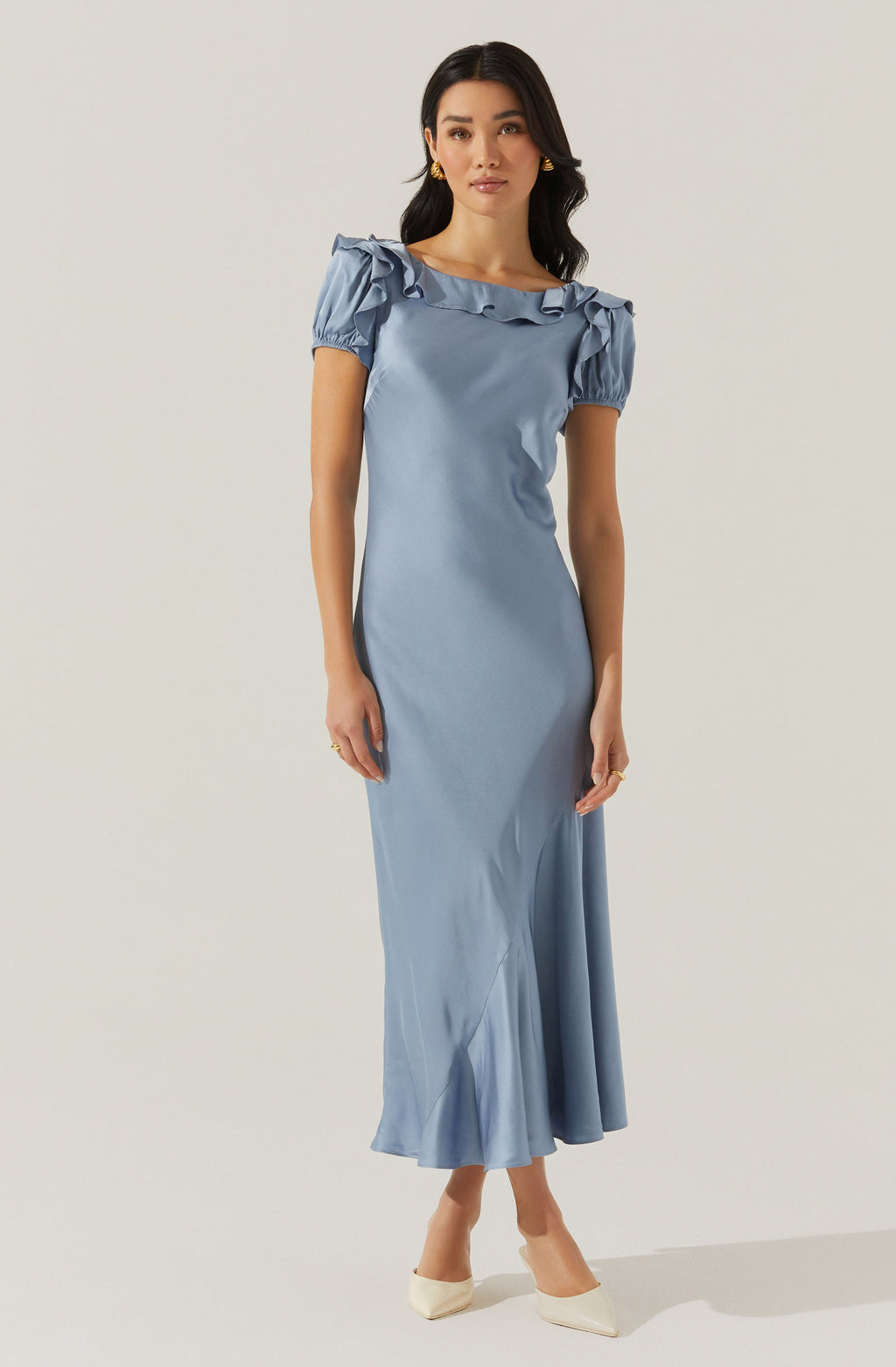 Auden Satin Ruffle Midi dress
