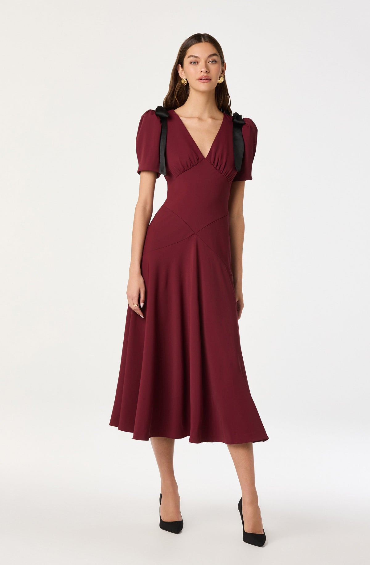 Ciela Bow Puff Sleeve Midi Dress