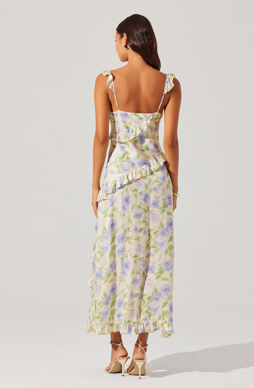 Rosalina Satin Ruffle Midi Dress