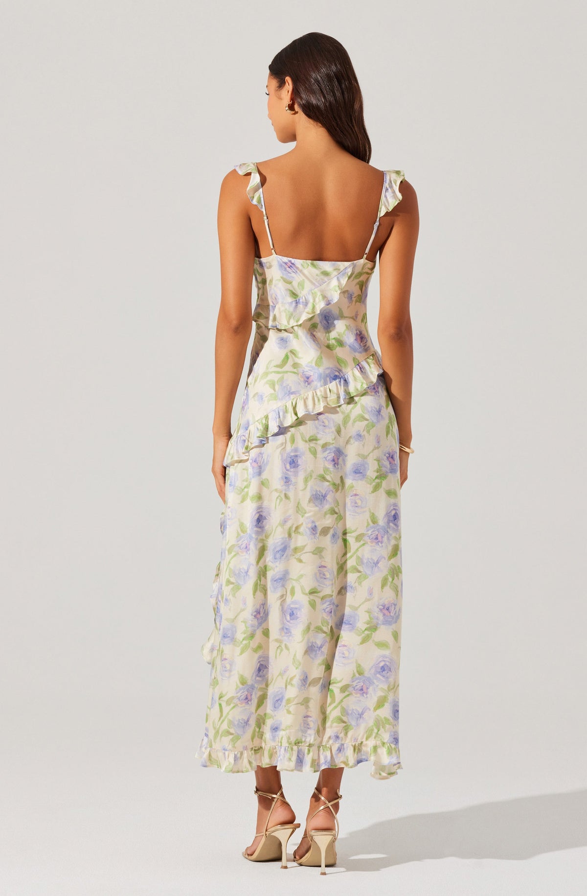 Rosalina Satin Ruffle Midi Dress