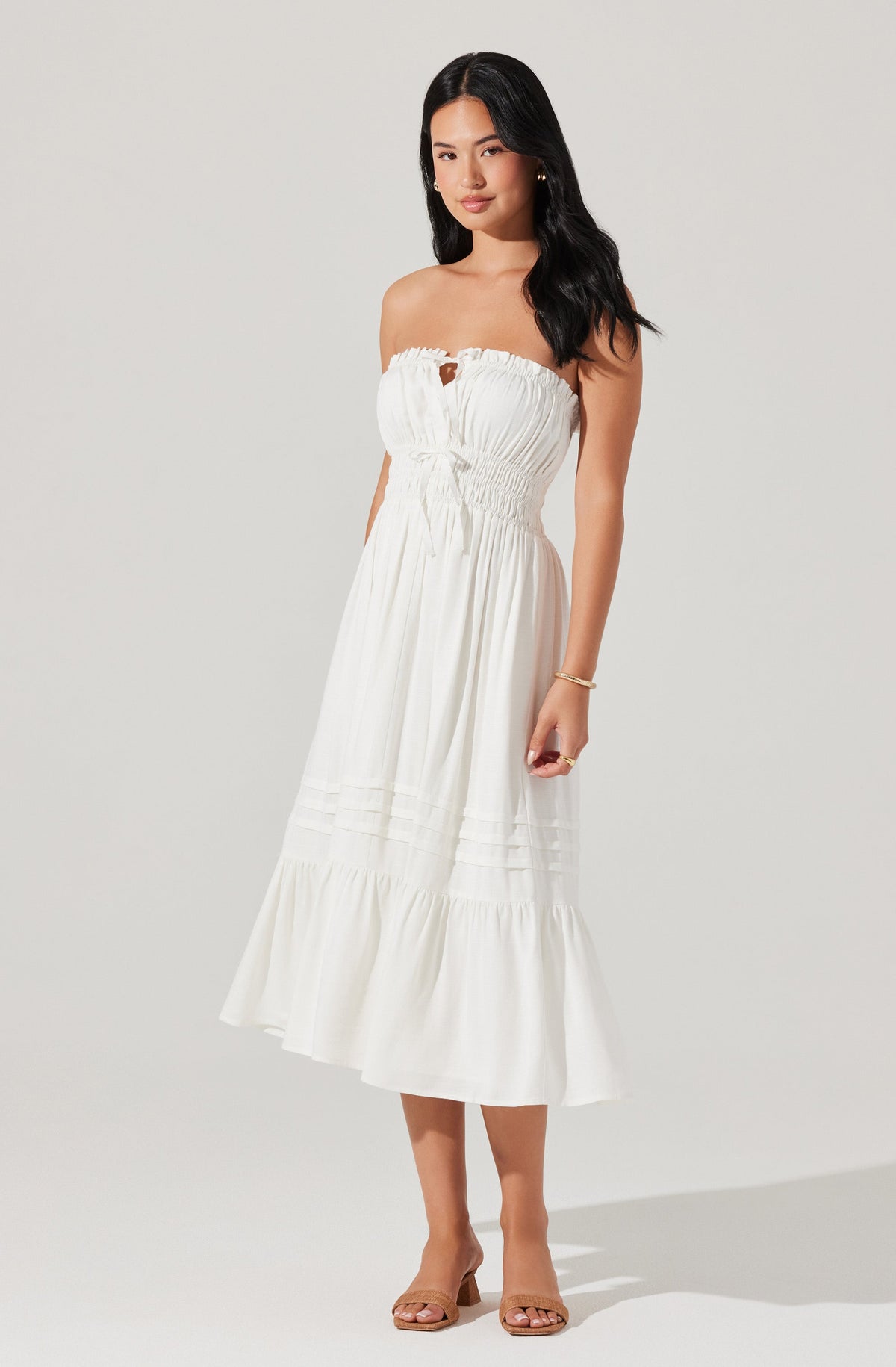 Aubrie Strapless Smocked Midi Dress