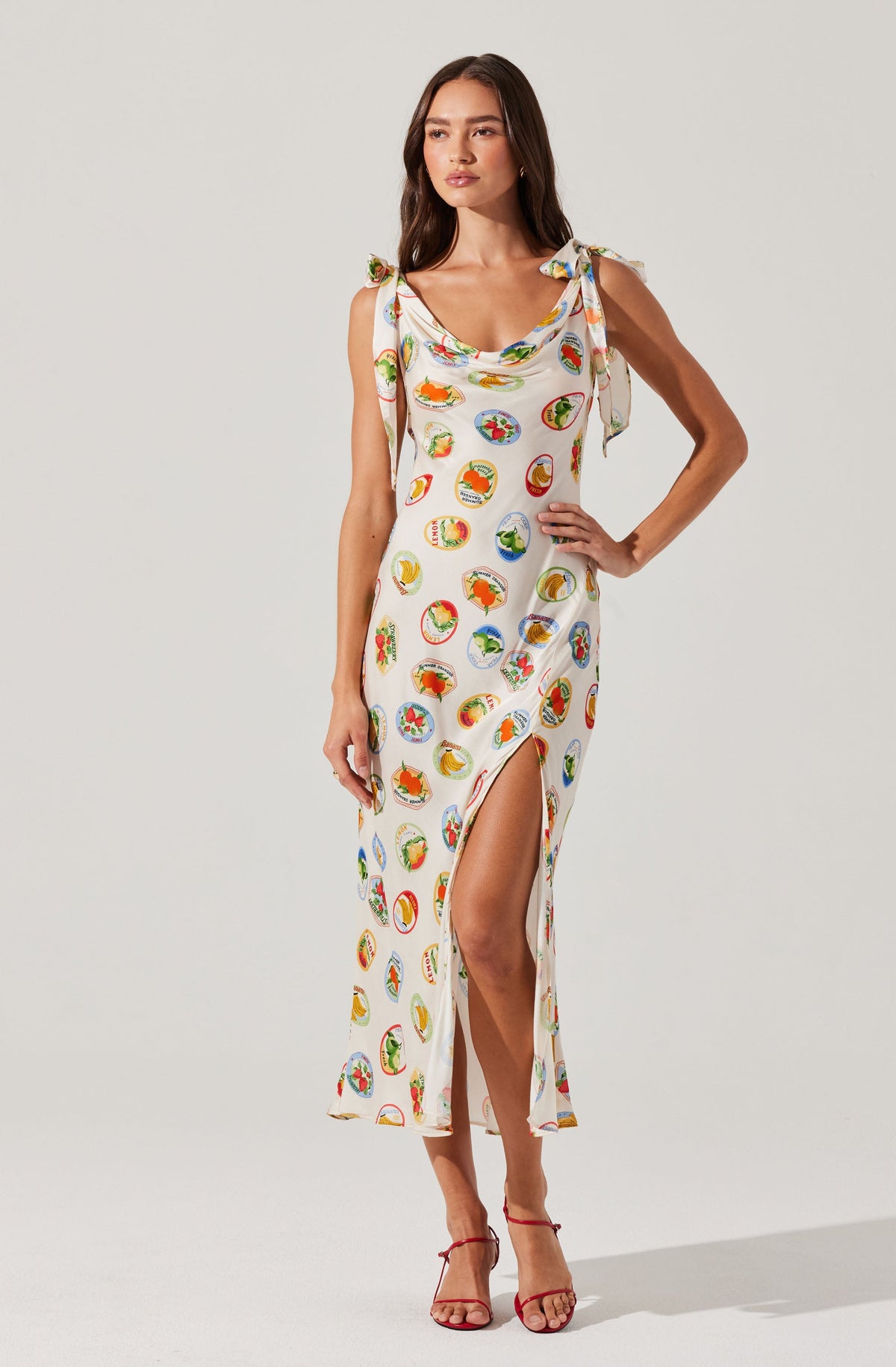 Allexina Satin Cowl Neck Midi Dress