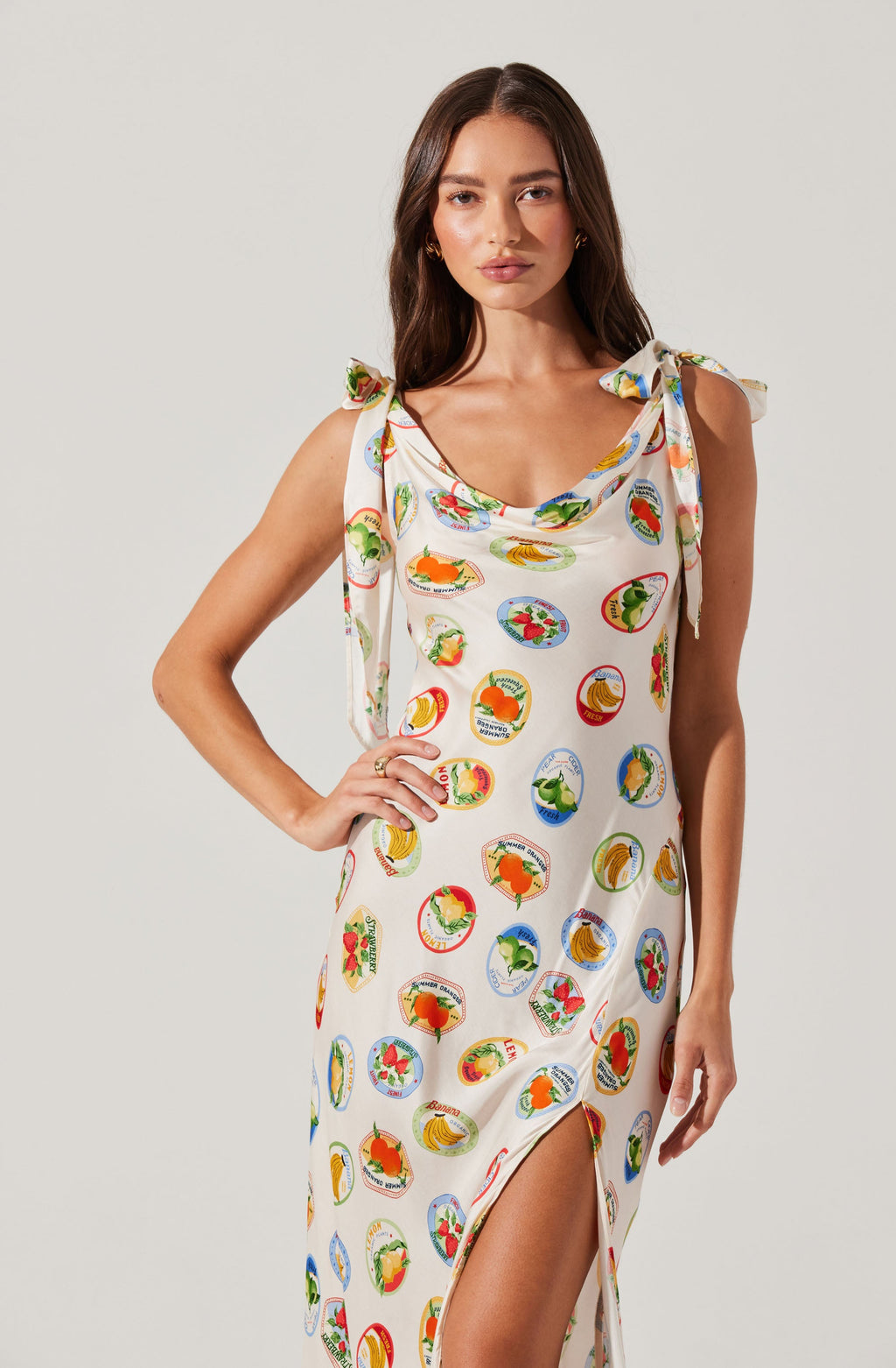 Allexina Satin Cowl Neck Midi Dress