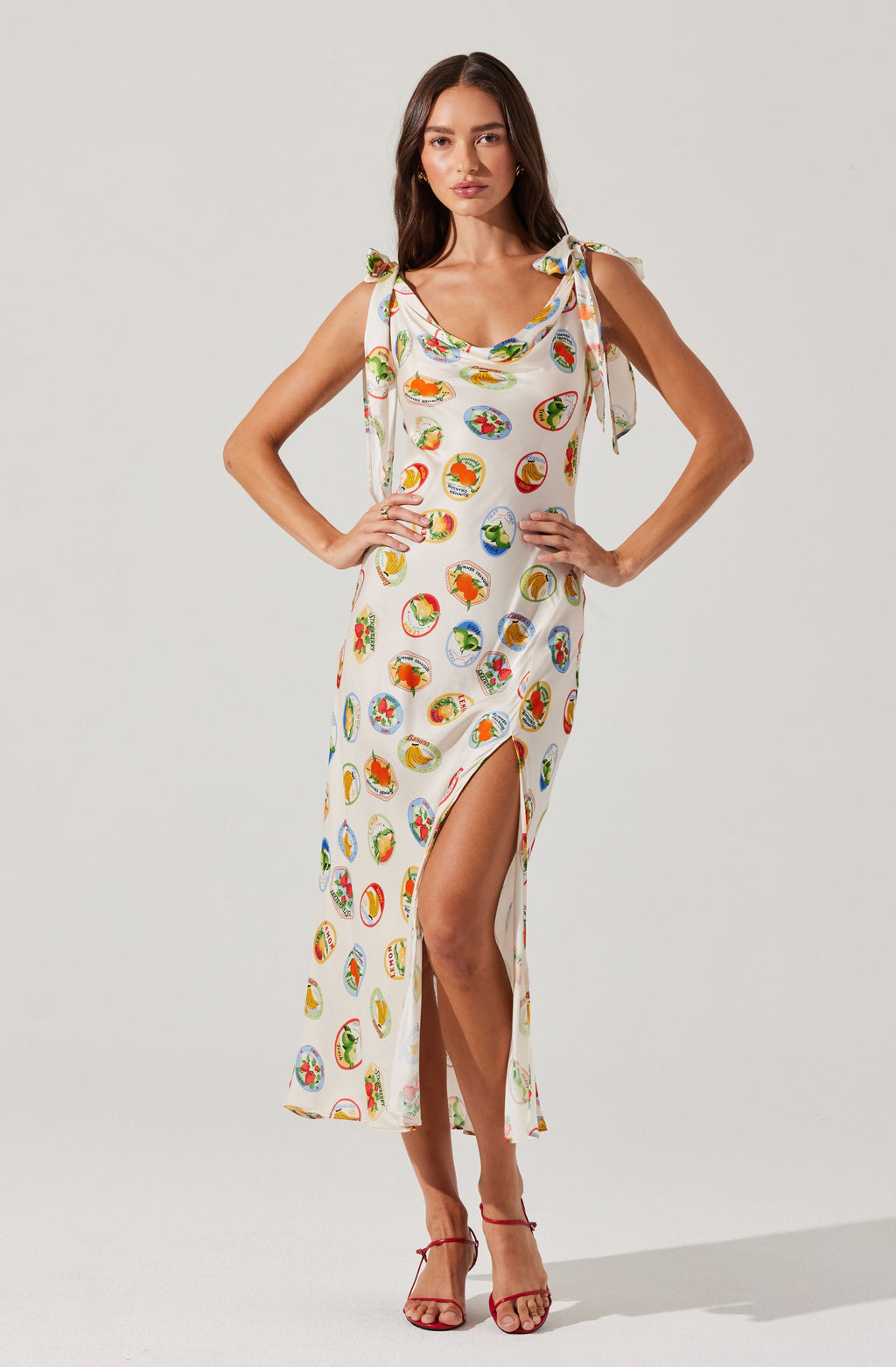 Allexina Satin Cowl Neck Midi Dress