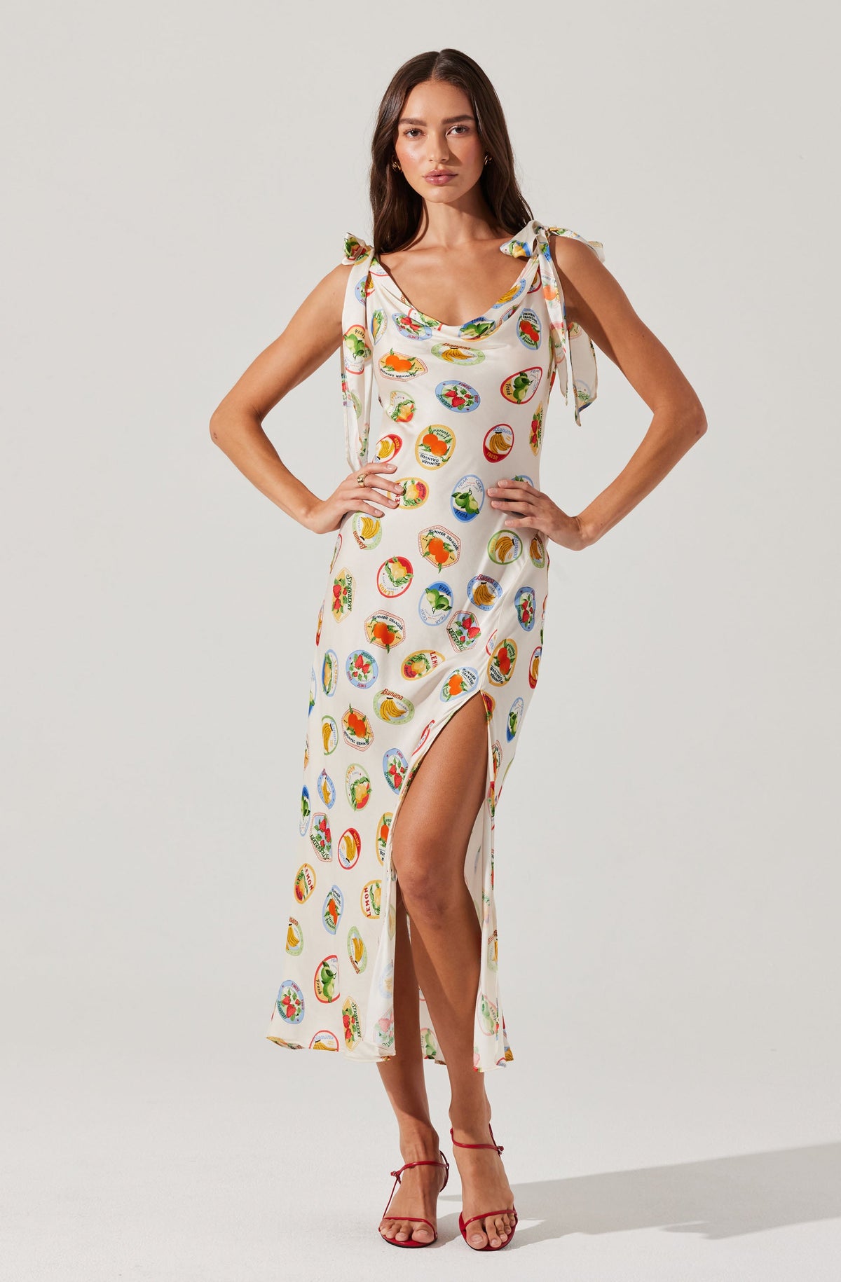 Allexina Satin Cowl Neck Midi Dress