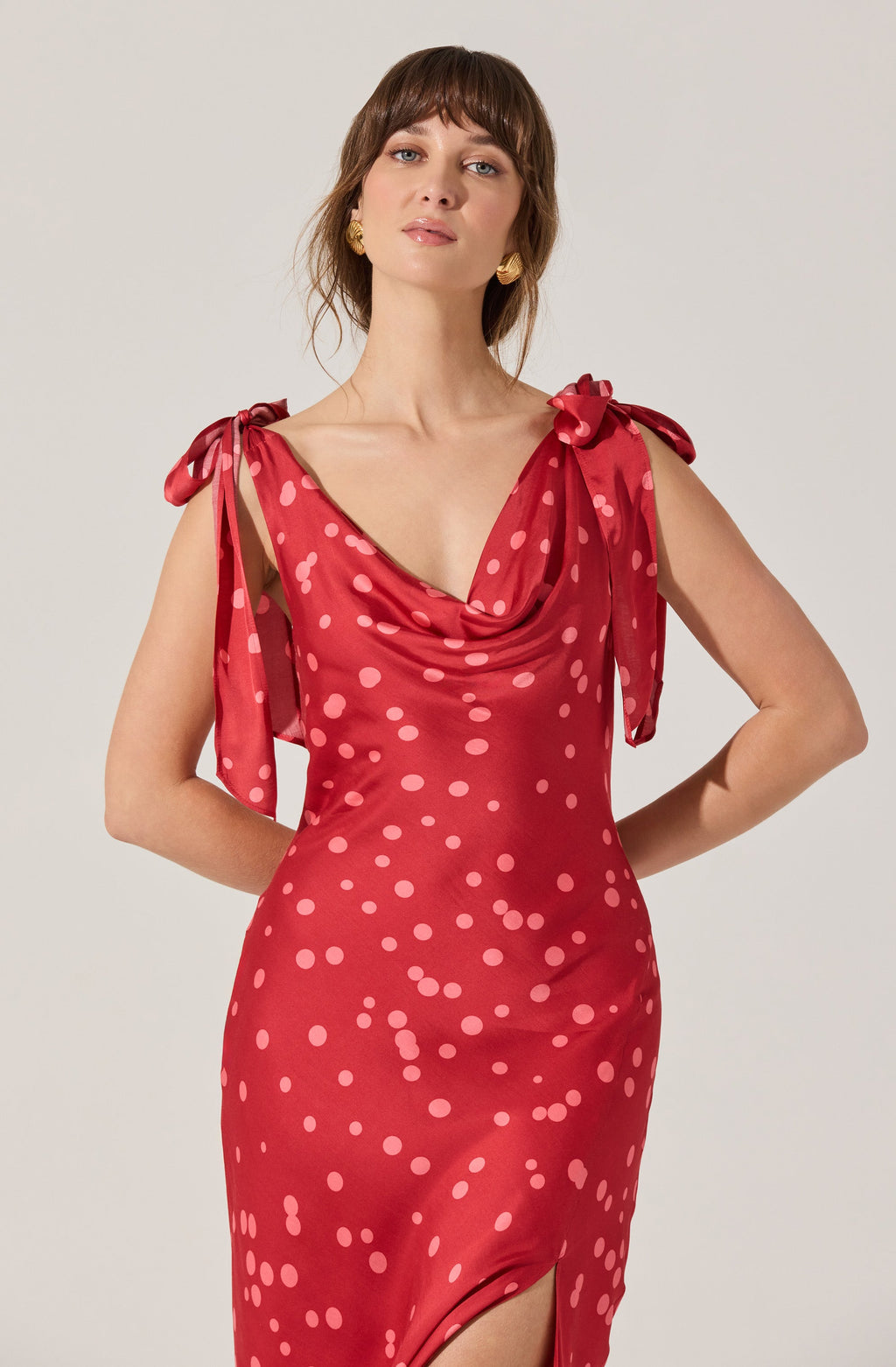 Allexina Satin Cowl Neck Midi Dress