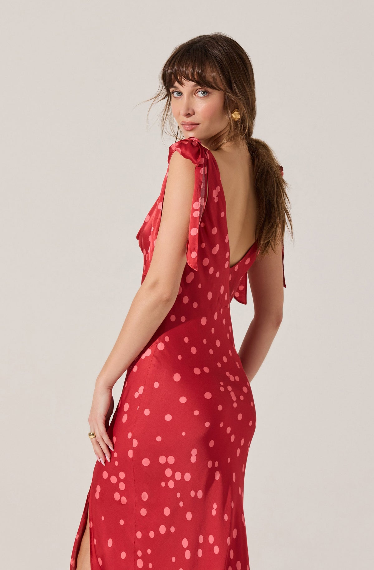 Allexina Satin Cowl Neck Midi Dress