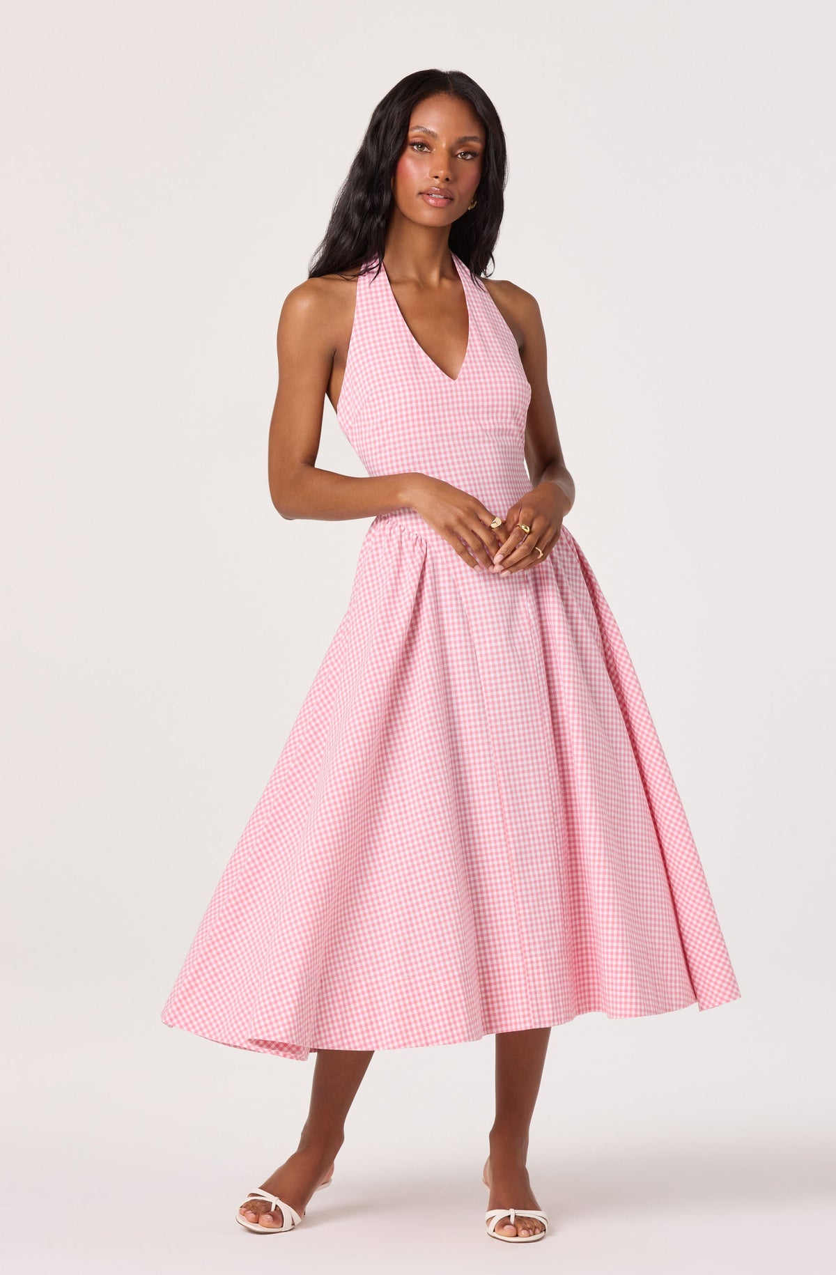Meana Gingham Halter Midi Dress