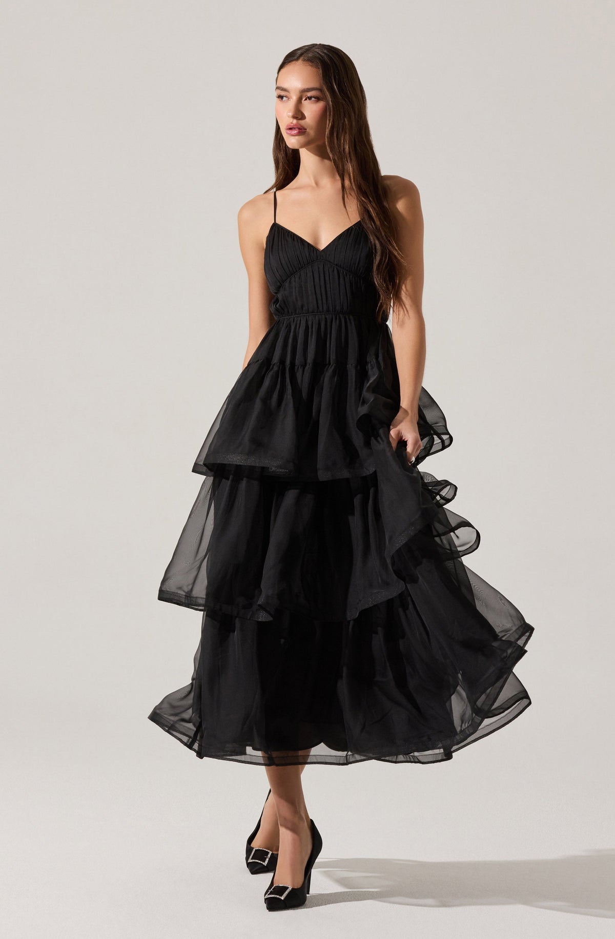 Theiria Pleated Tiered Midi Dress