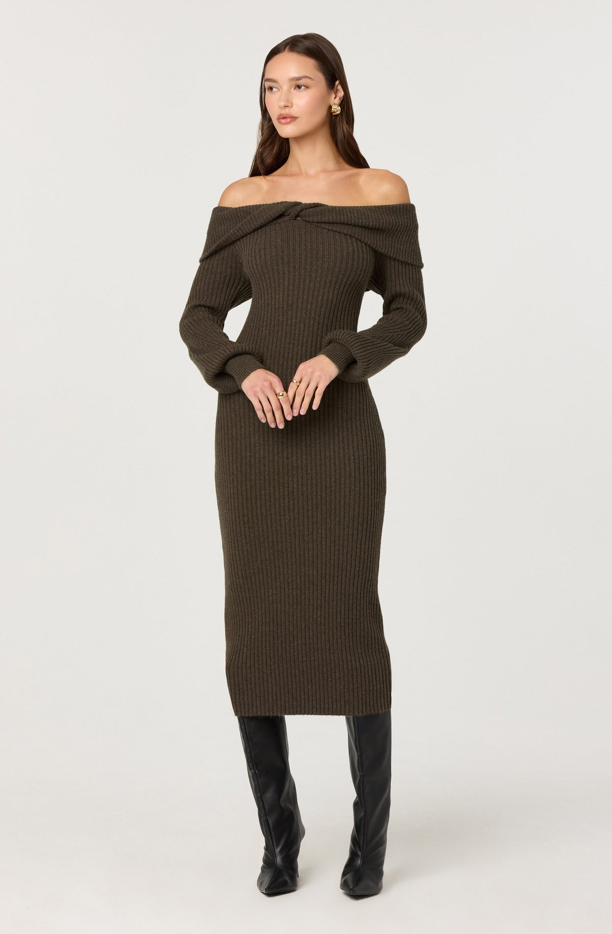 Tilde Off Shoulder Midi Sweater Dress