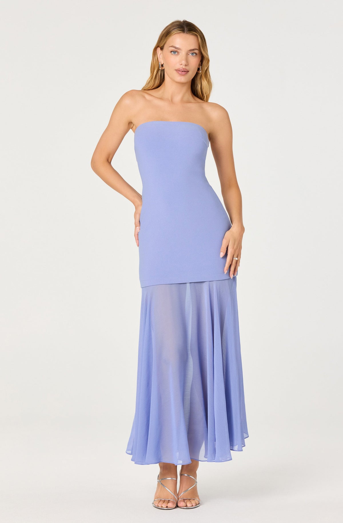 Lizet Strapless Mini Dress with Sheer Maxi Overlay