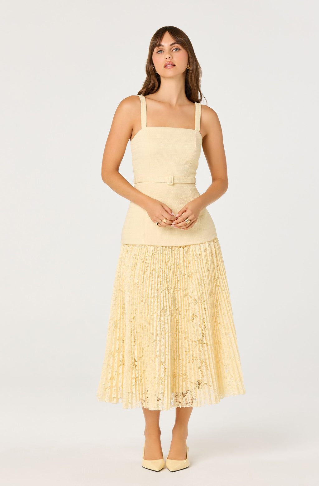 Caitlin Mixed Media Tweed Midi Dress
