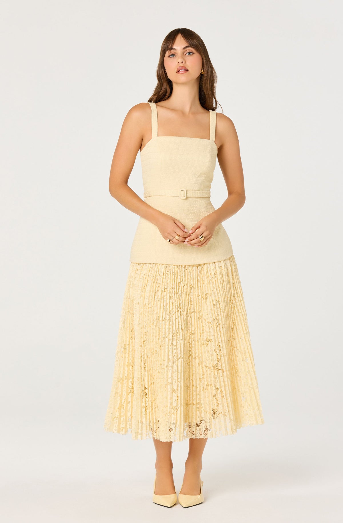 Caitlin Mixed Media Tweed Midi Dress