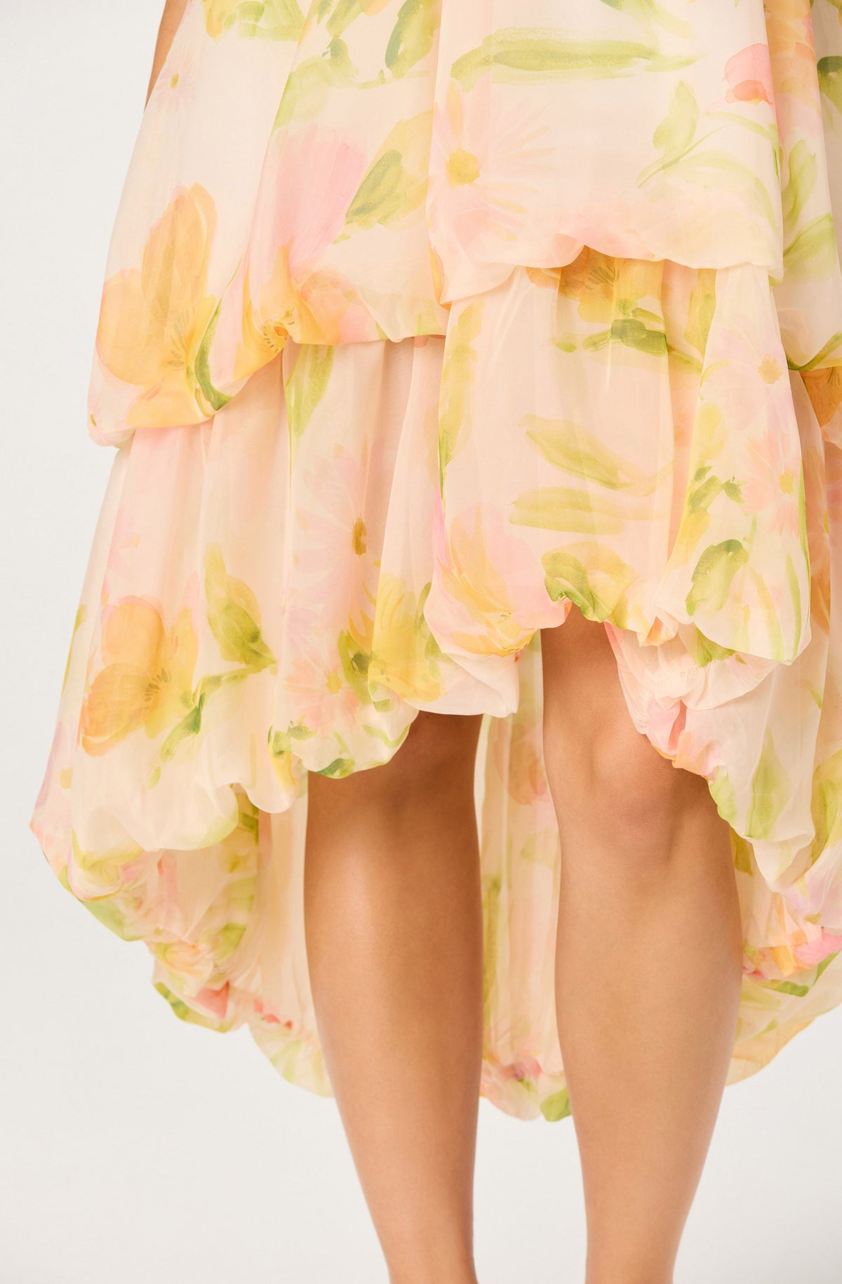 Serenidy Floral Ruffle Tiered High-Low Midi Dress