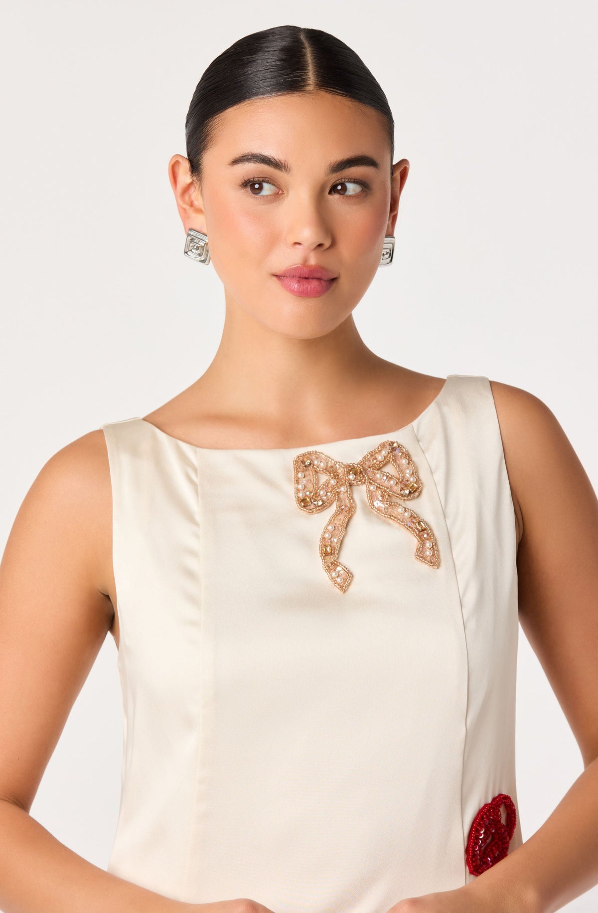 Ryan Beaded Applique Satin Mini Dress