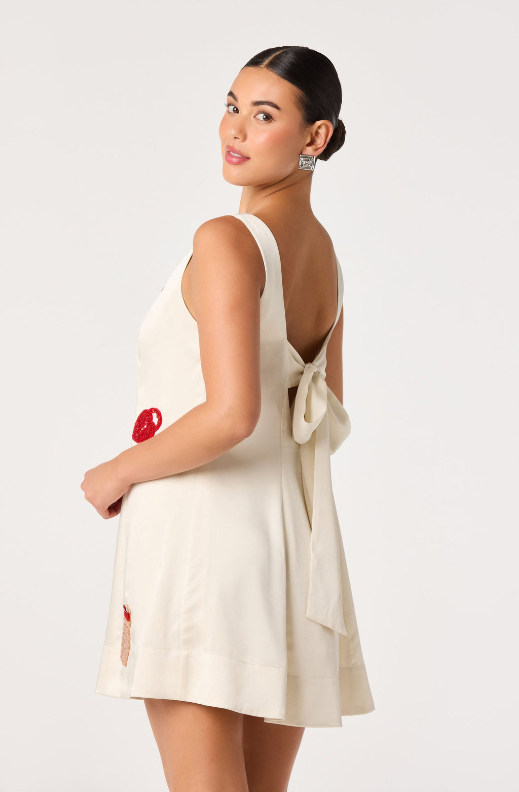 Ryan Beaded Applique Satin Mini Dress