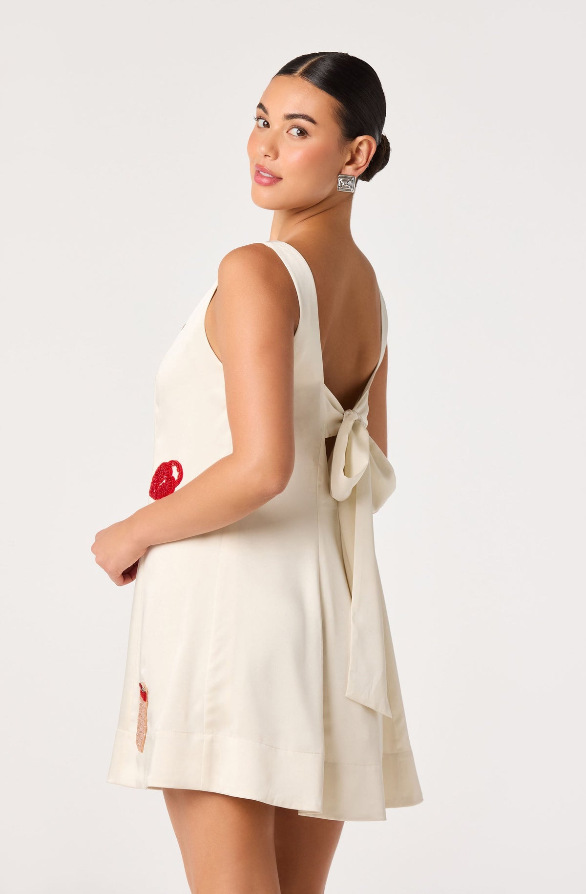 Ryan Beaded Applique Satin Mini Dress