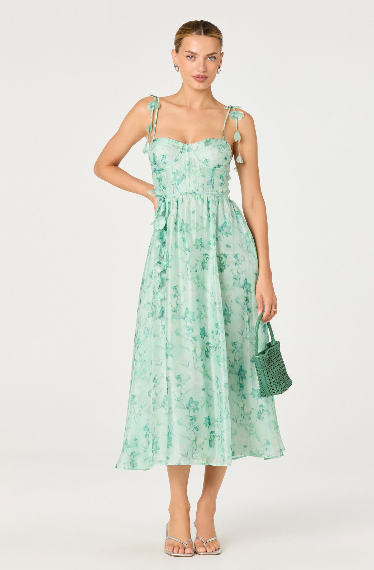 Halcyon Floral 3D Flower Appliqué Midi Dress