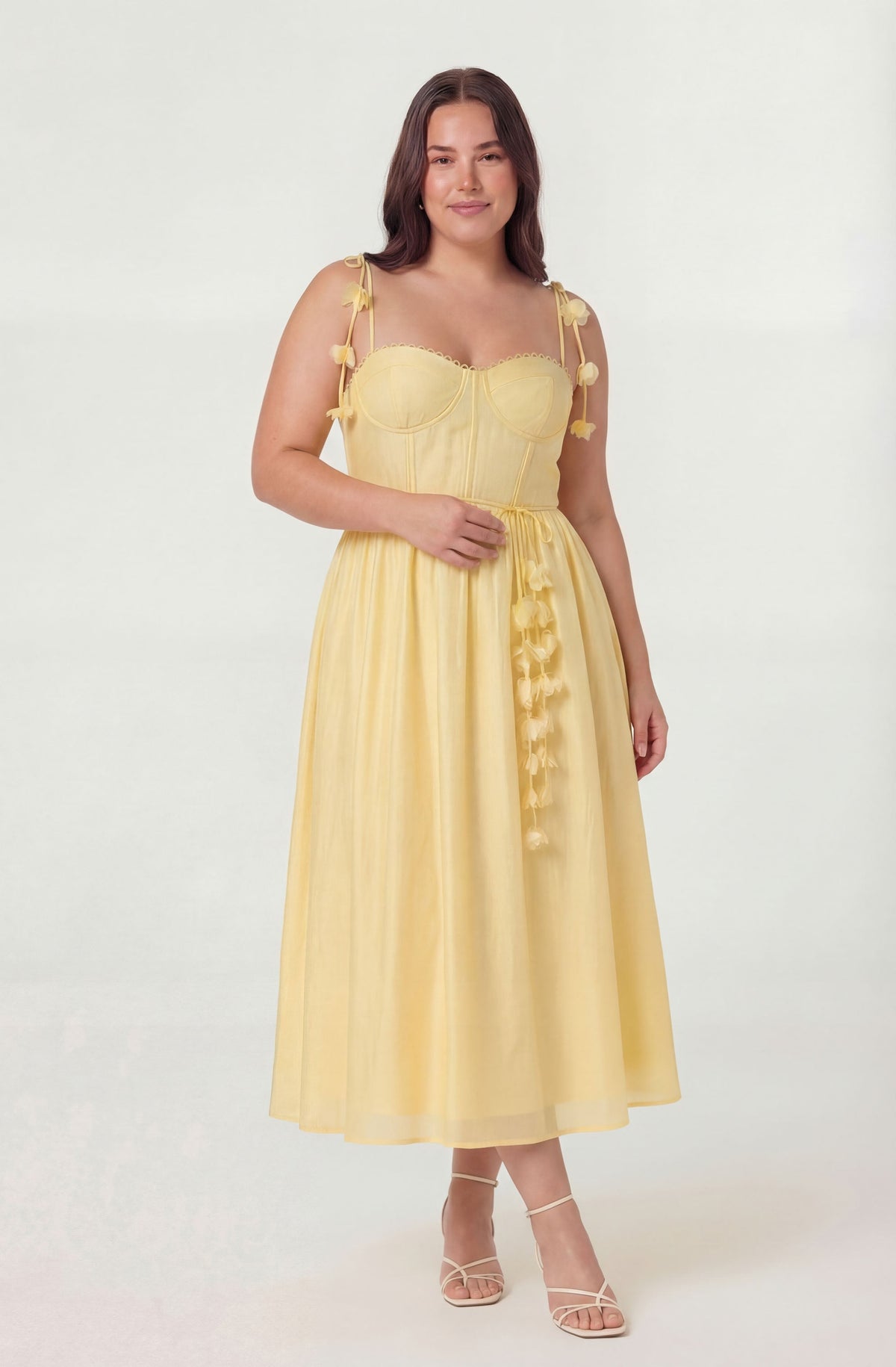 Halcyon 3D Flower Appliqué Midi Dress