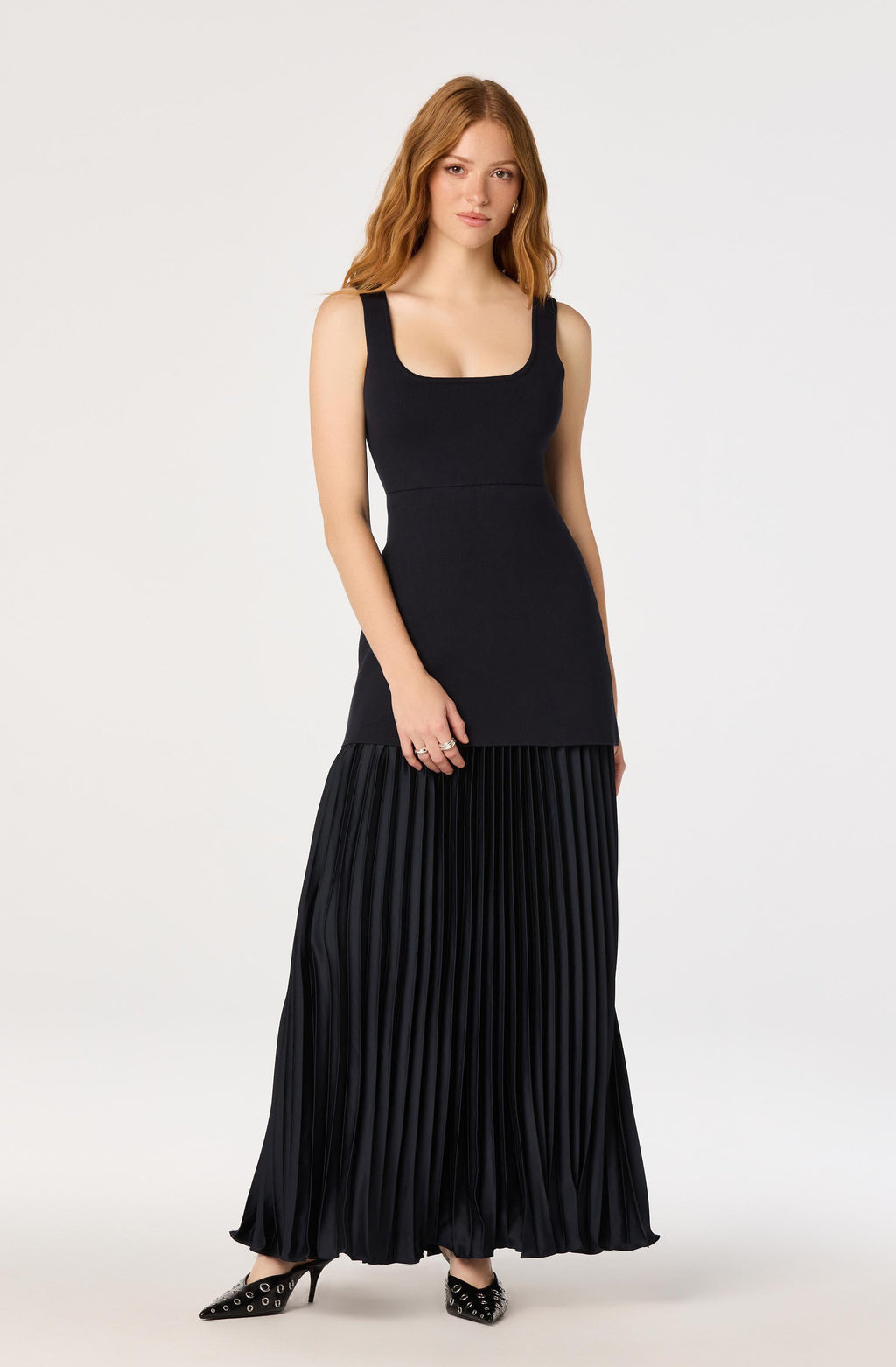 Adison Drop Waist Pleated Maxi Dress