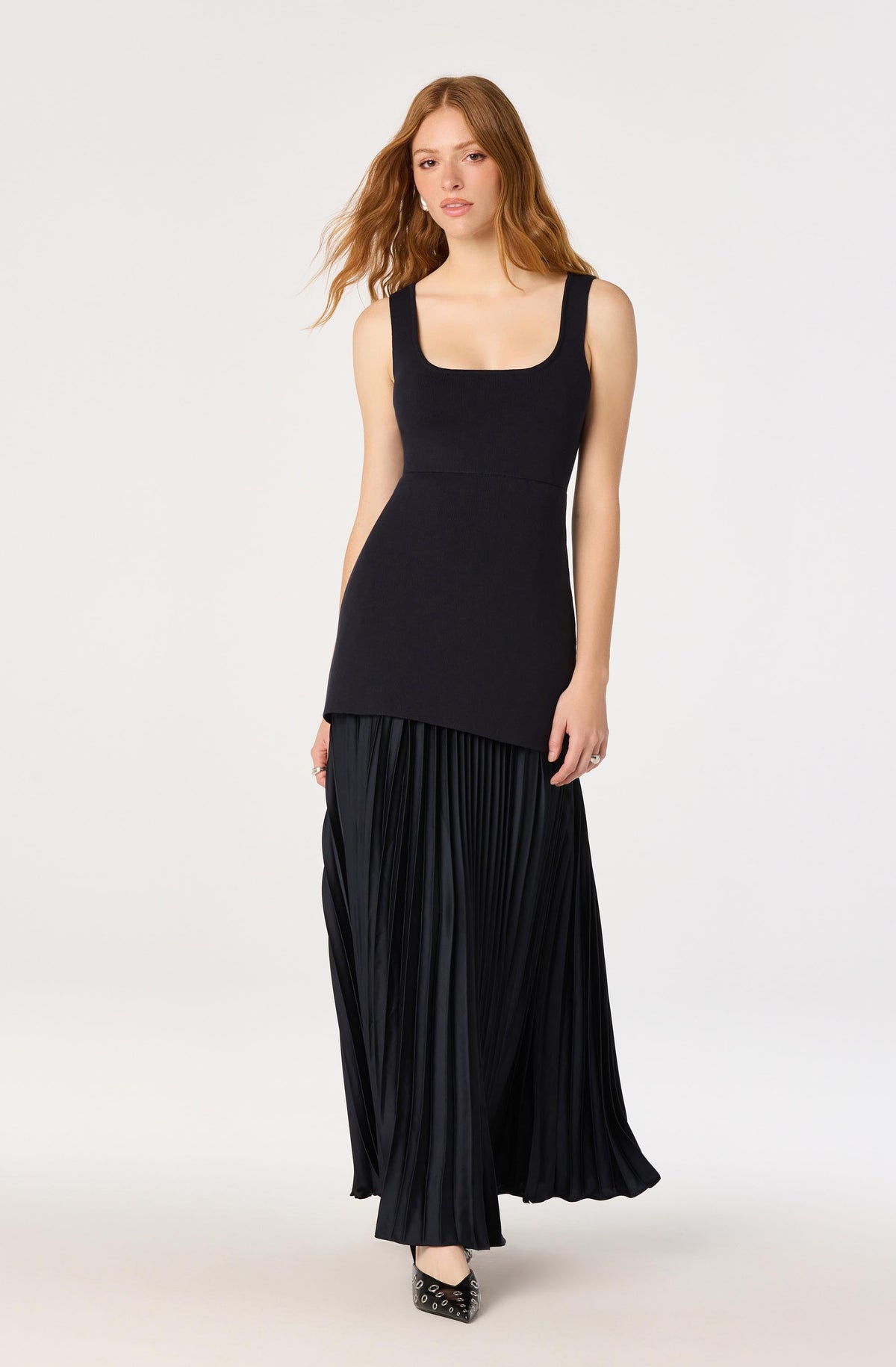 Adison Drop Waist Pleated Maxi Dress