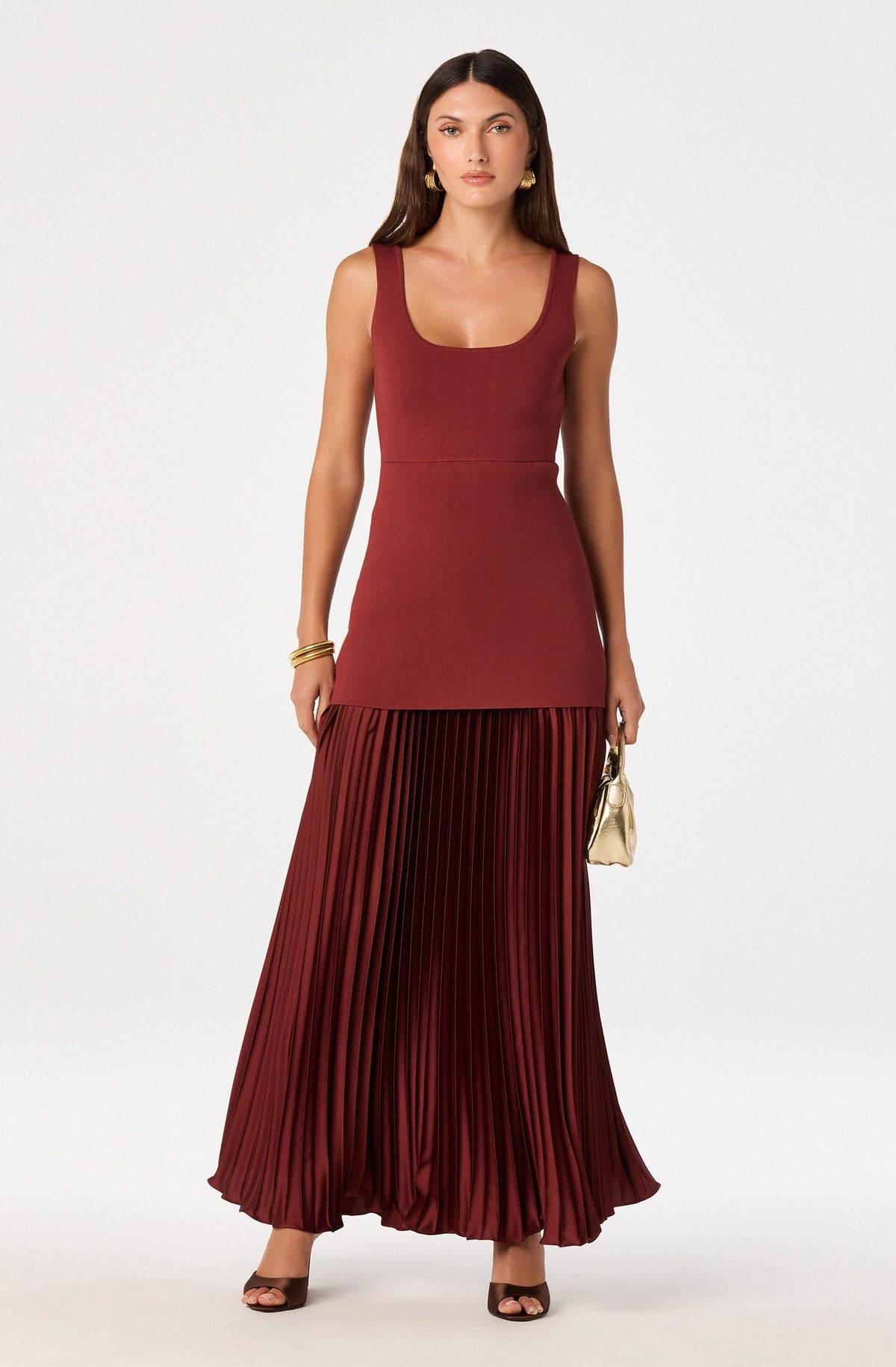 Adison Drop Waist Pleated Maxi Dress