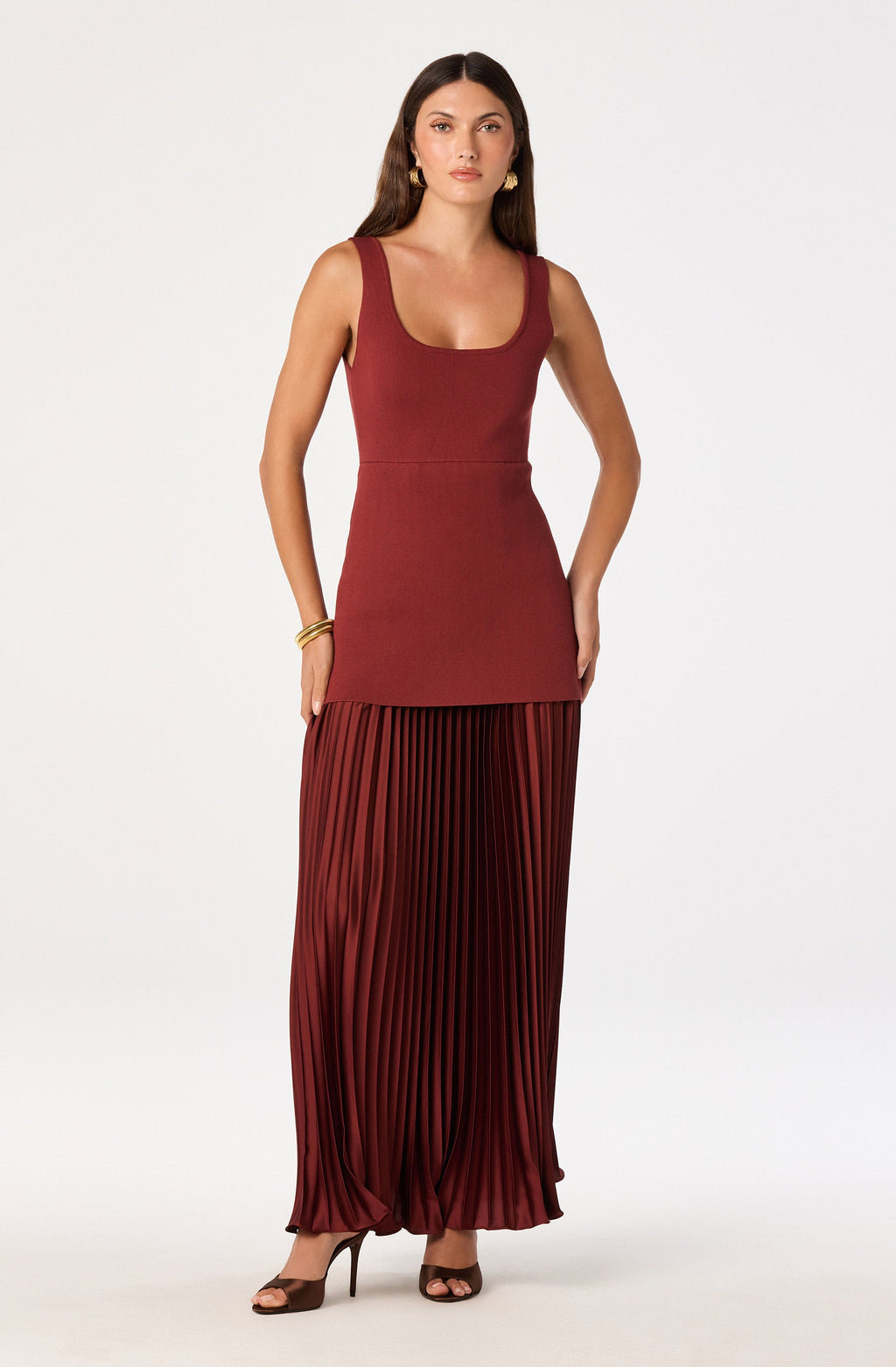 Adison Drop Waist Pleated Maxi Dress