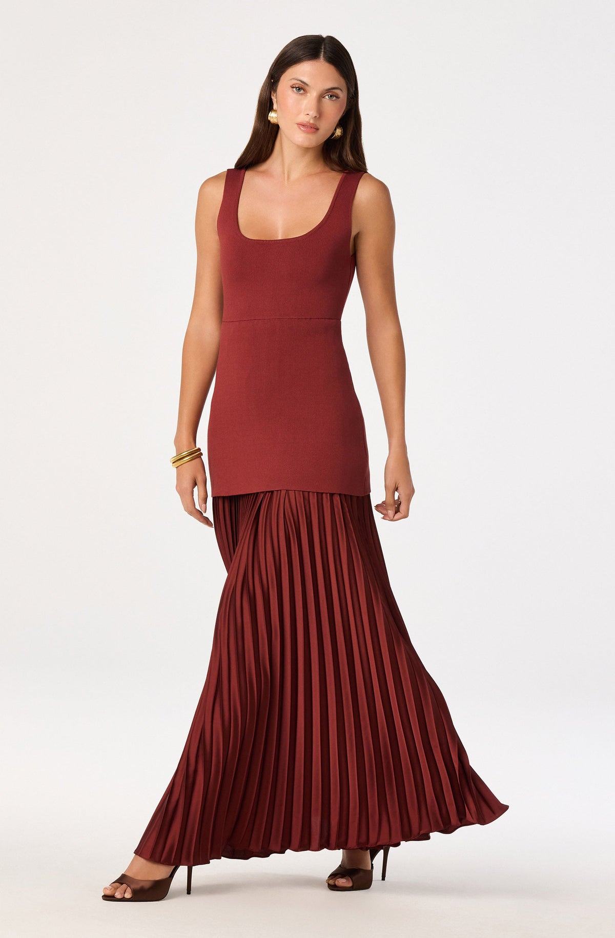 Adison Drop Waist Pleated Maxi Dress