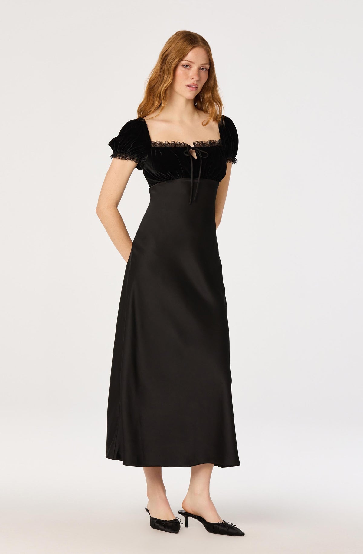 Taryn Velvet Puff Sleeve Midi Dress