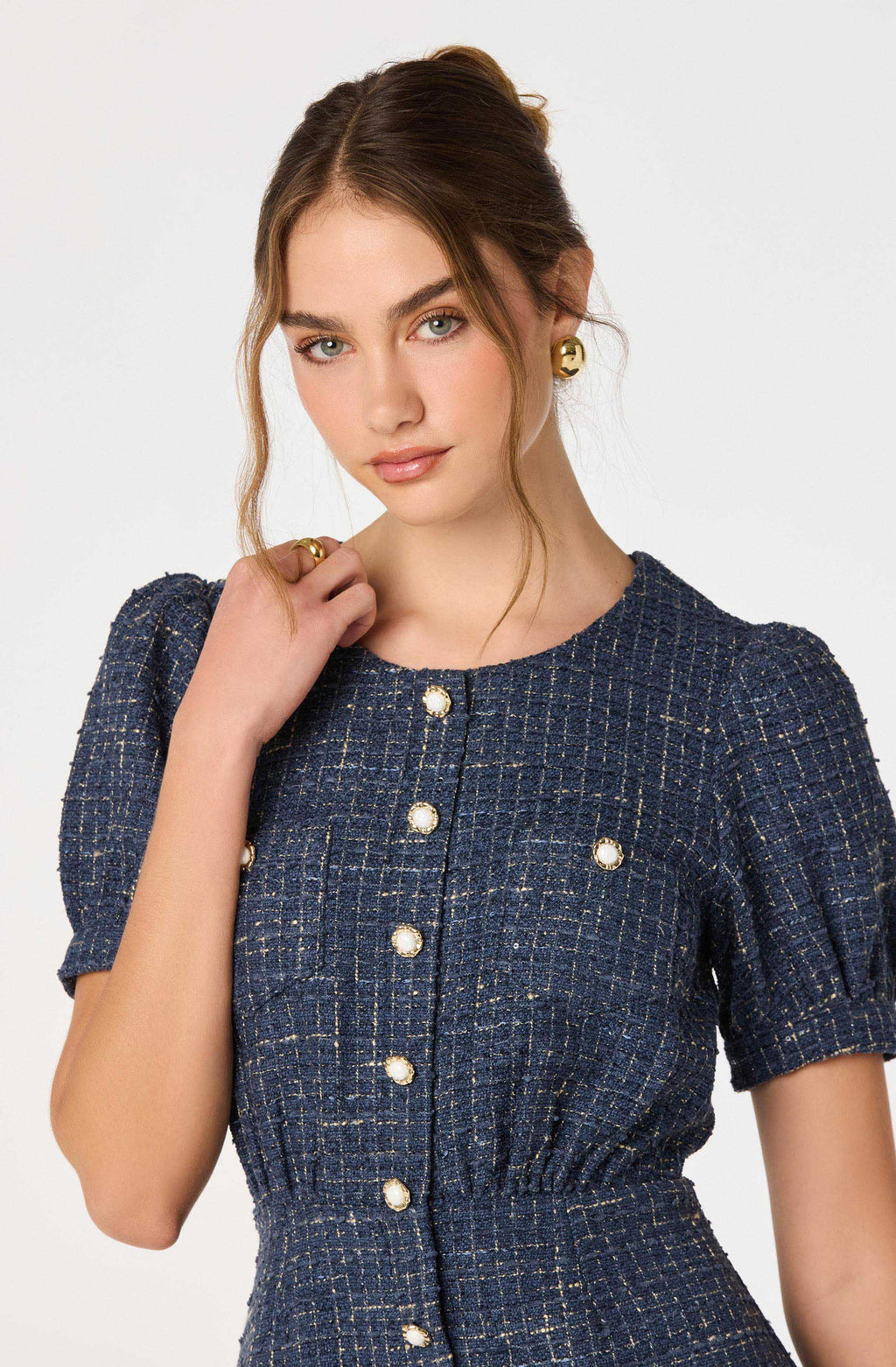 Brenlee Tweed Pleated Mini Dress