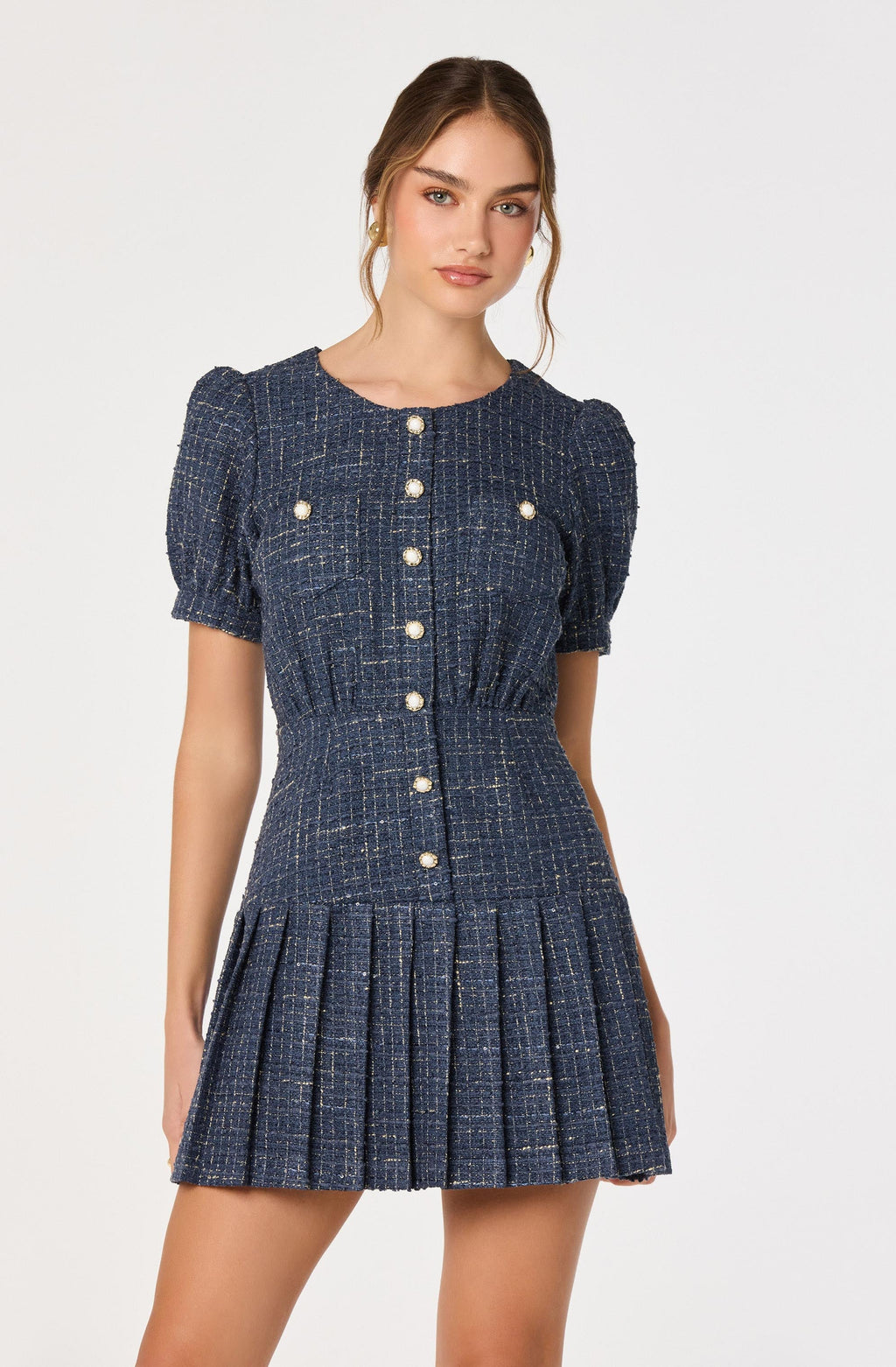 Brenlee Tweed Pleated Mini Dress