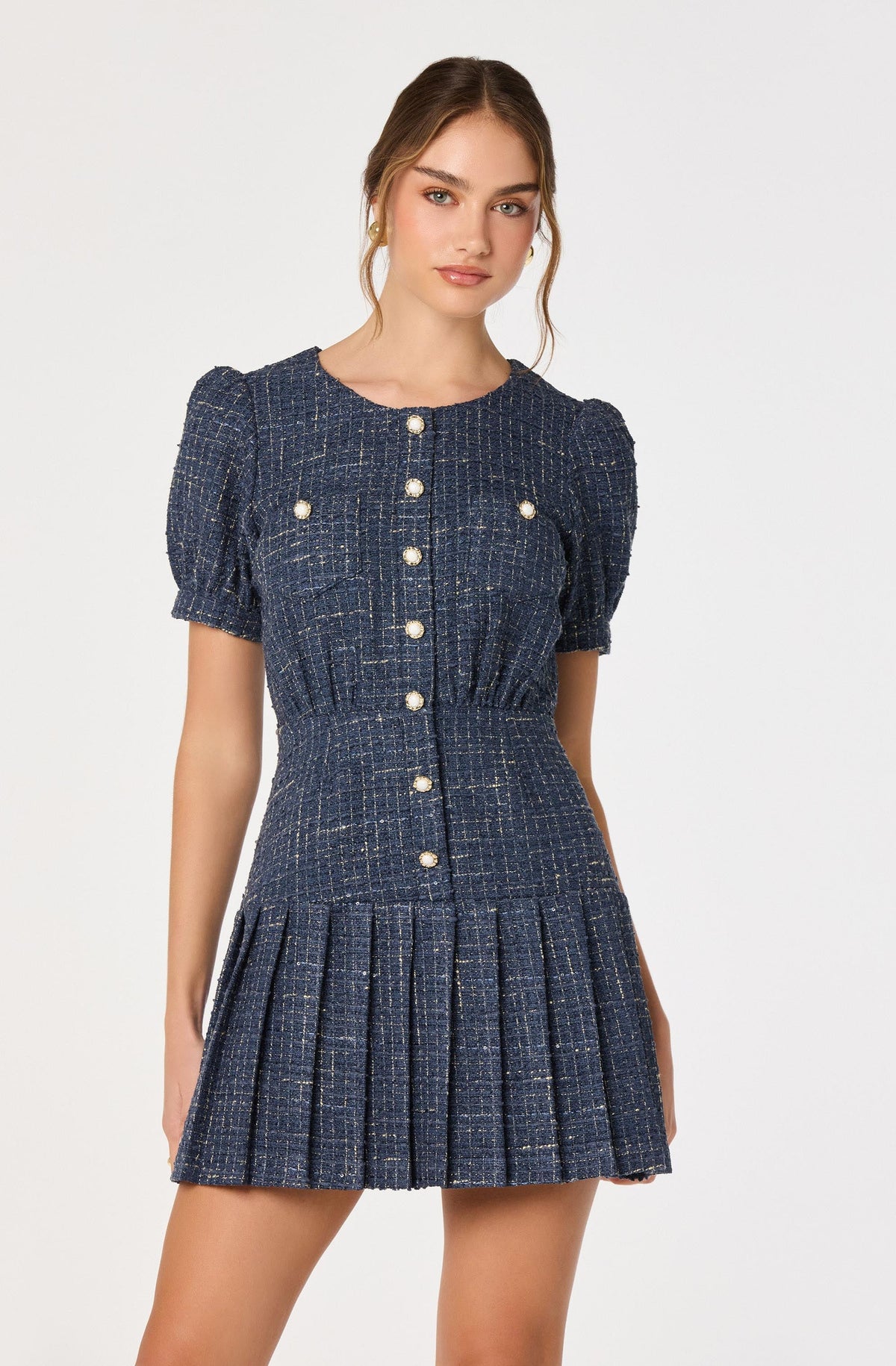 Brenlee Tweed Pleated Mini Dress