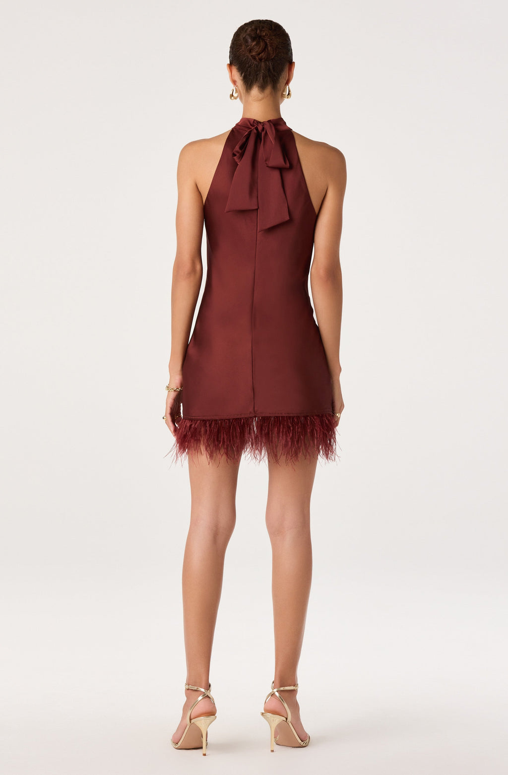 Triniti Feather Trim Halter Mini Dress