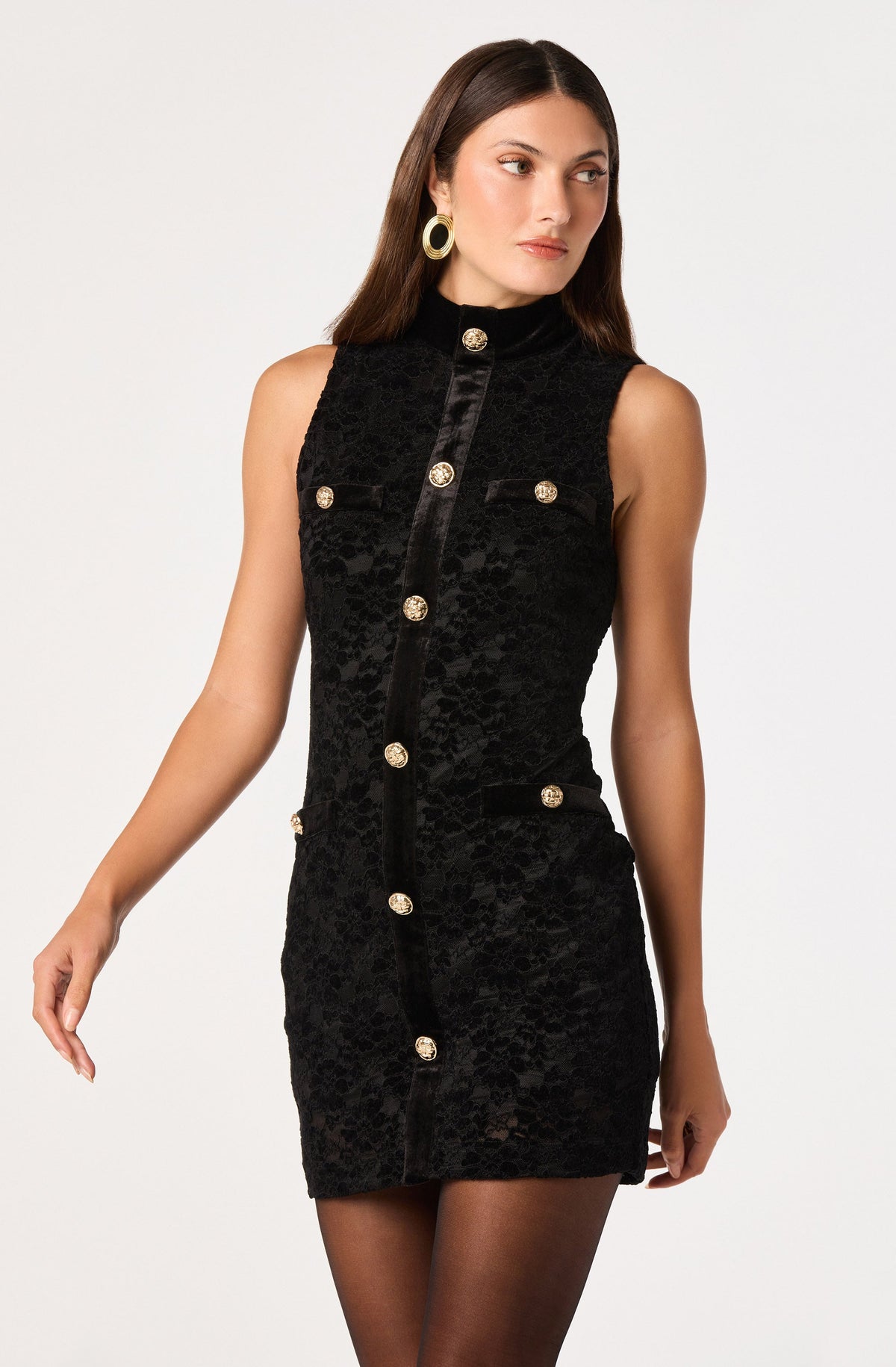 Daphne Velvet Lace Mock Neck Dress