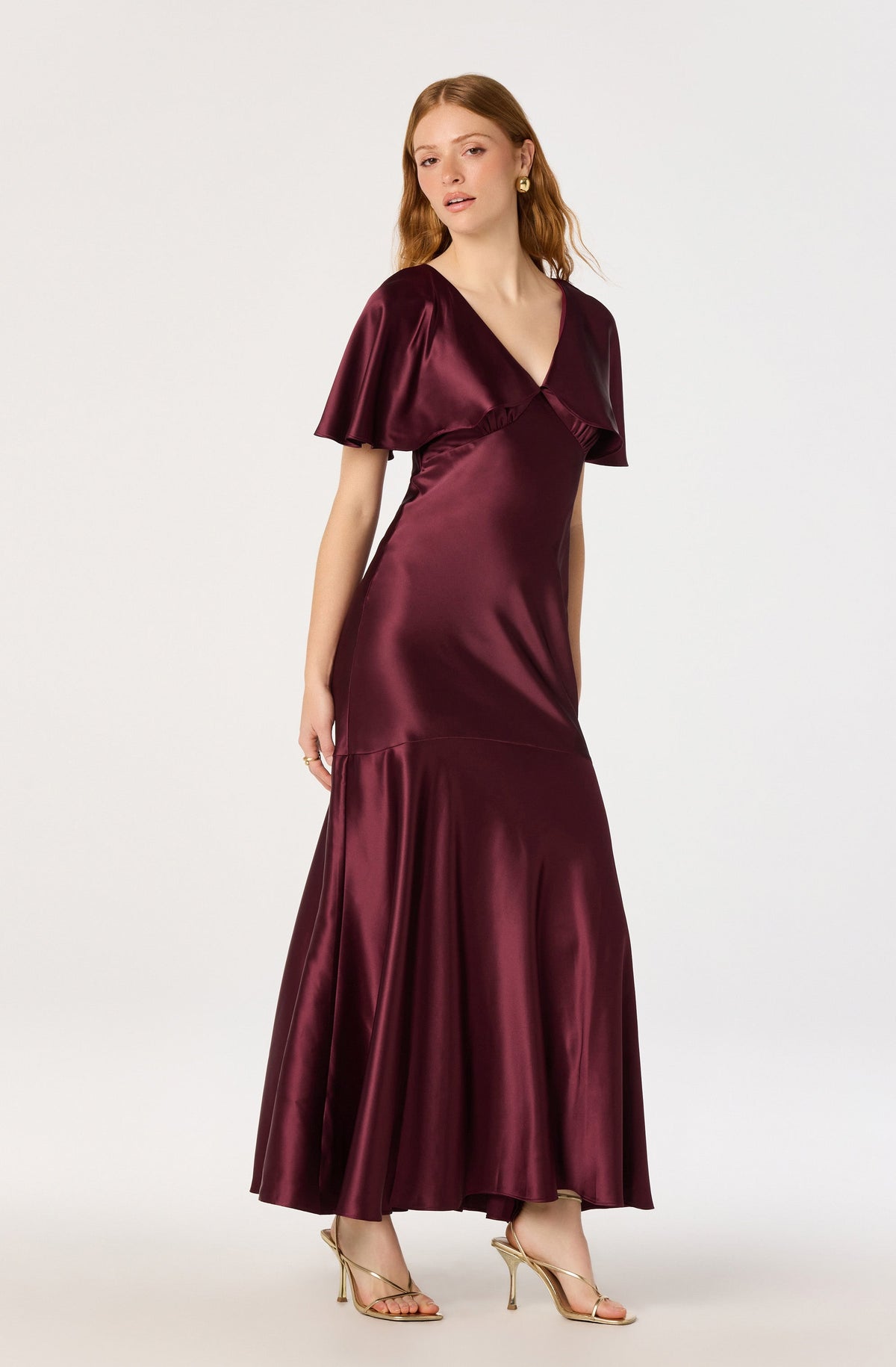 Jamie Cape Sleeve Satin Maxi Dress