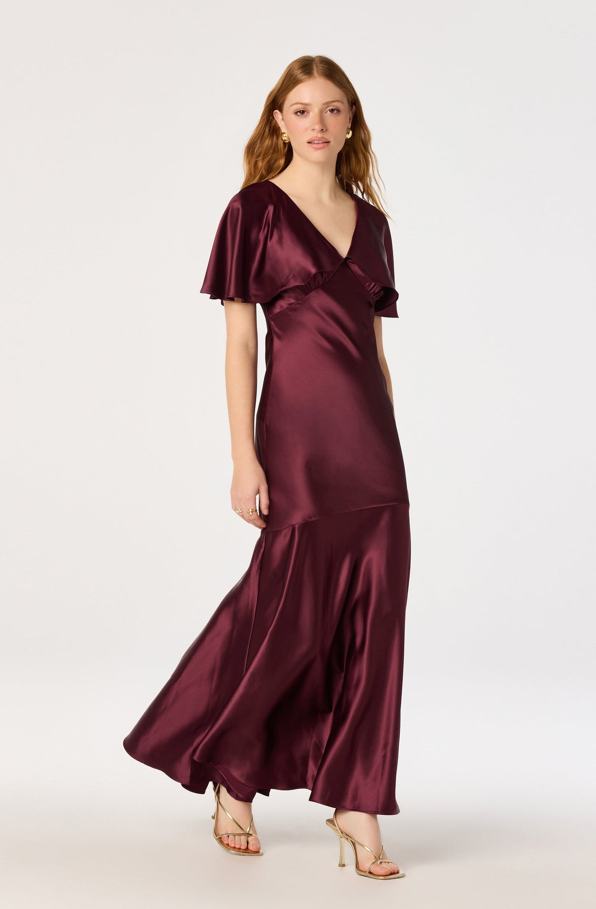 Jamie Cape Sleeve Satin Maxi Dress