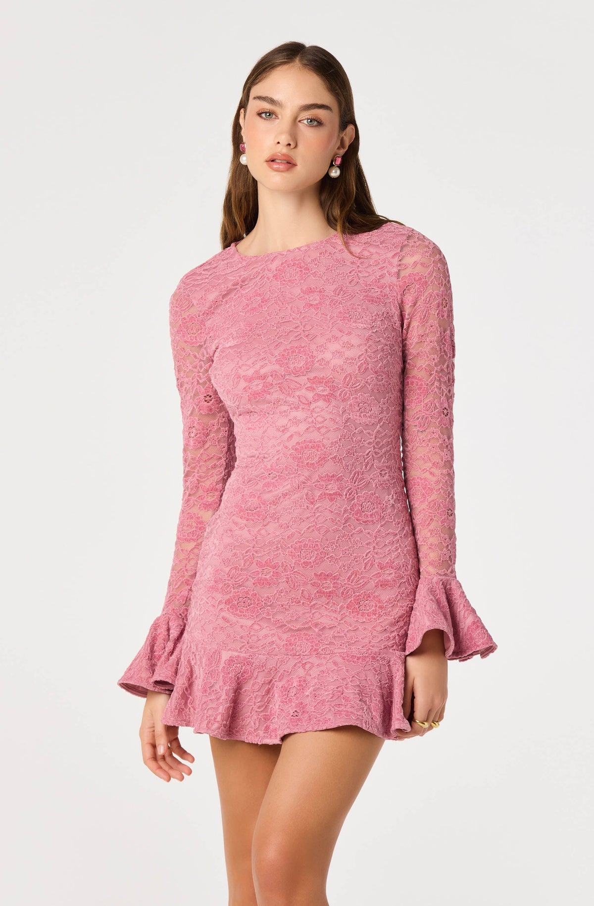 Cadence Lace Flounce Sleeve Mini Dress