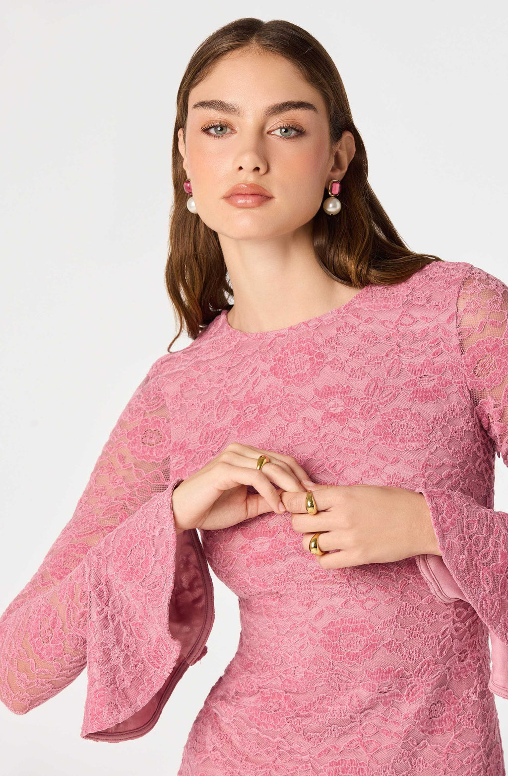 Cadence Lace Flounce Sleeve Mini Dress