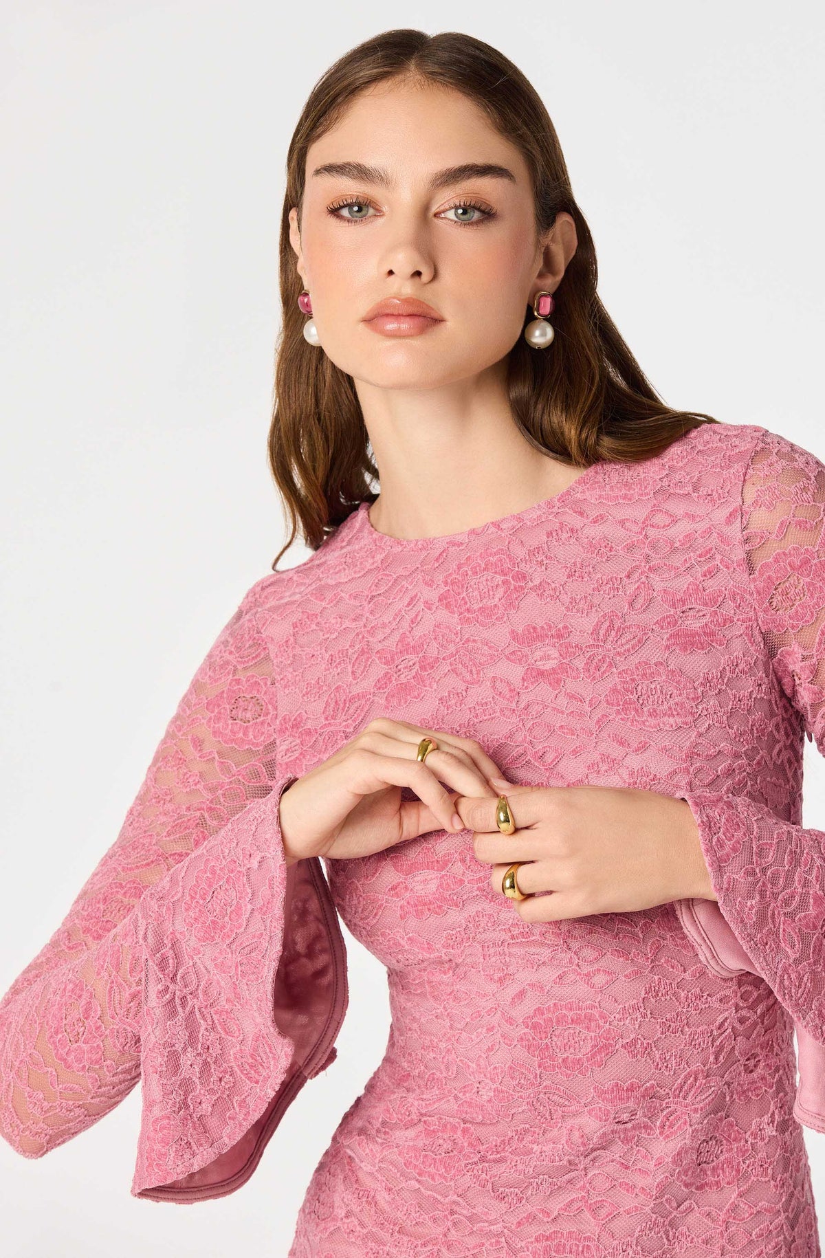 Cadence Lace Flounce Sleeve Mini Dress