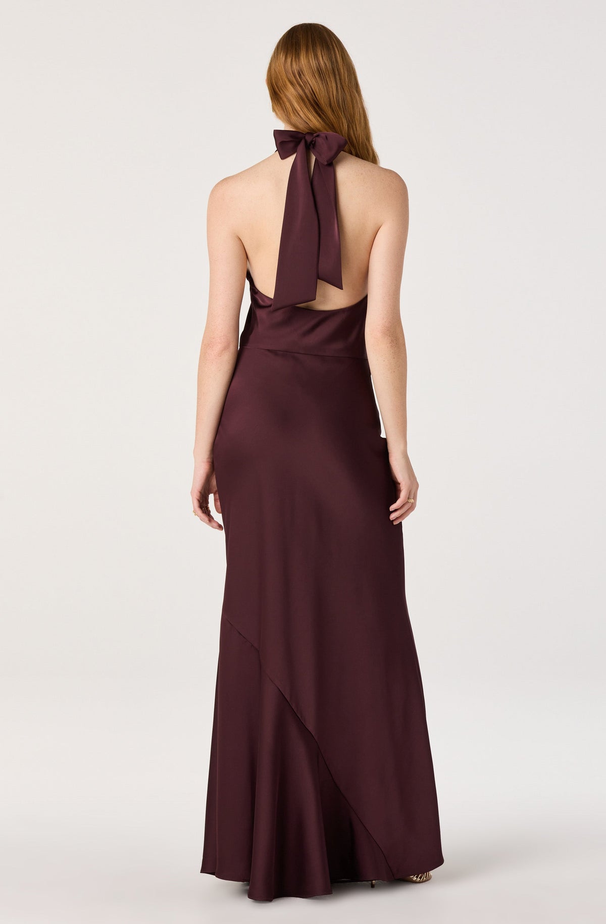 Sinclair Asymmetric Satin Halter Maxi Dress